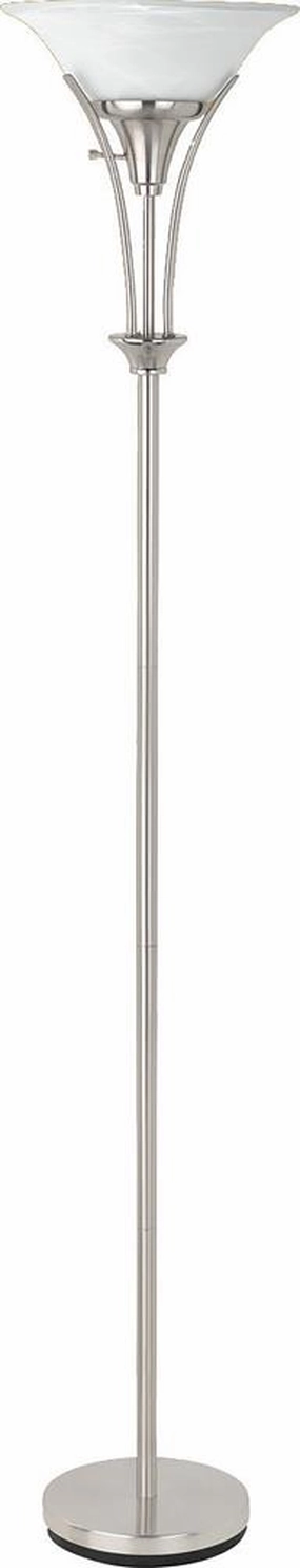 Archie Floor Lamp with Frosted Ribbed Shade Brushed Steel mini decorative bulb