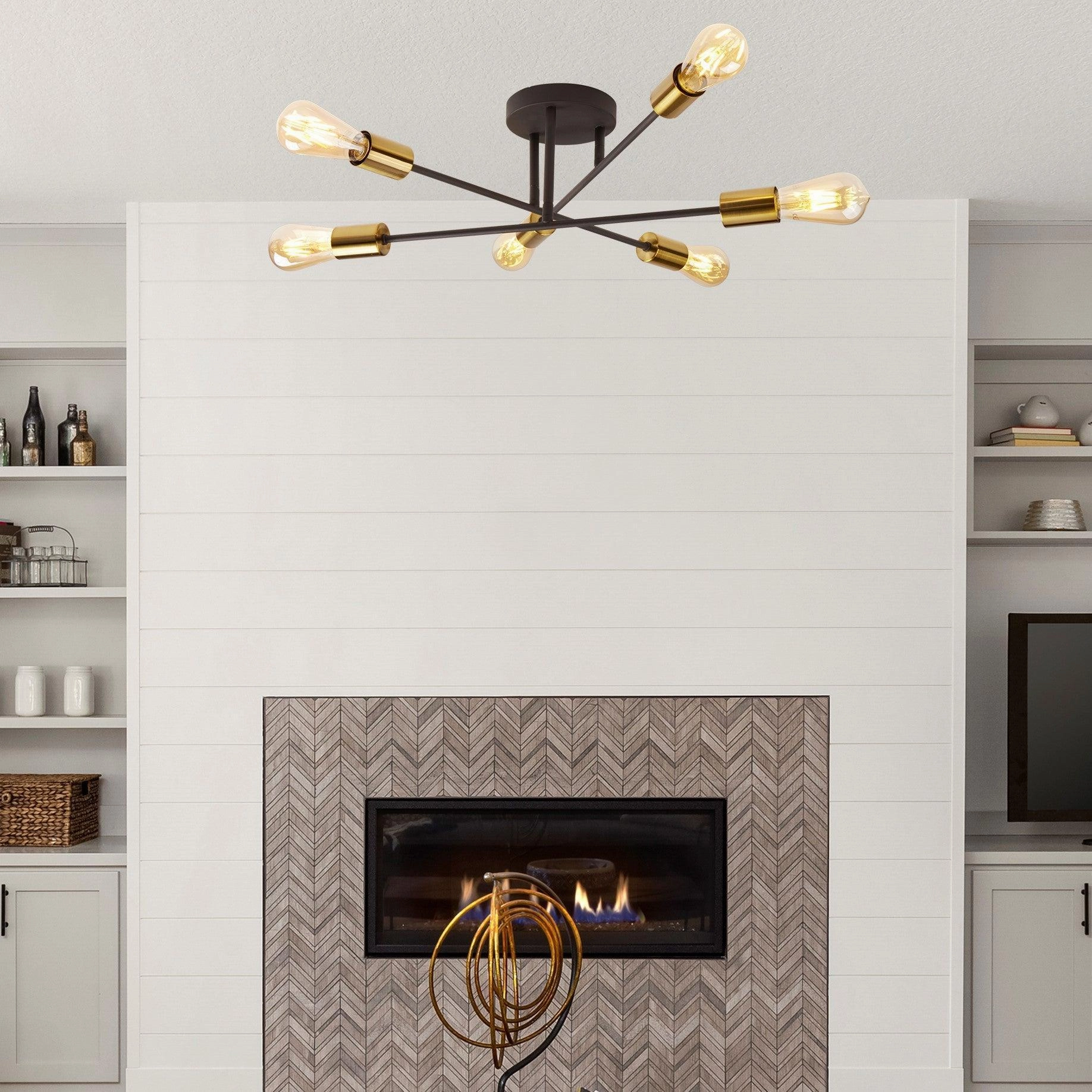 Armstrong 6 Light Black & Satin Brass Ceiling Light