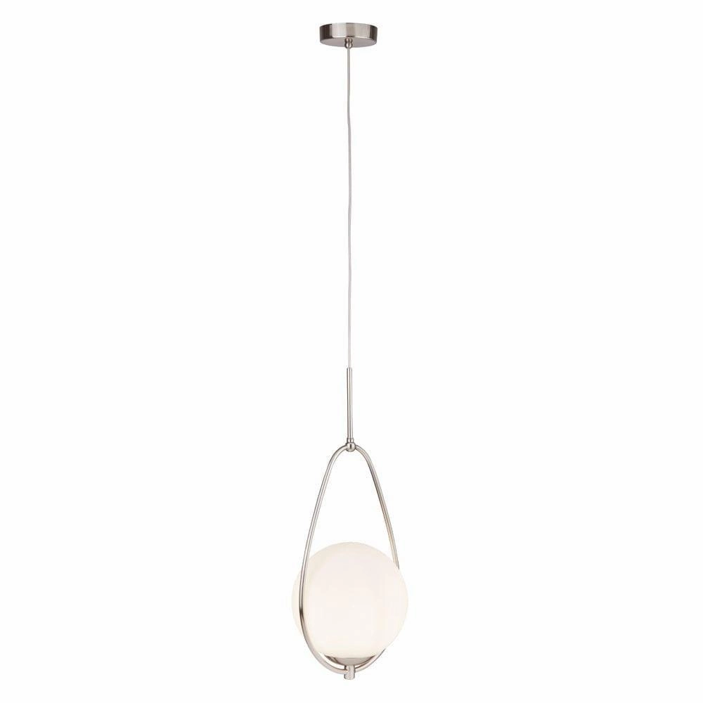 Avalon 1 Light Satin Silver Pendant With Opal Glass Ball minimalist ceiling light