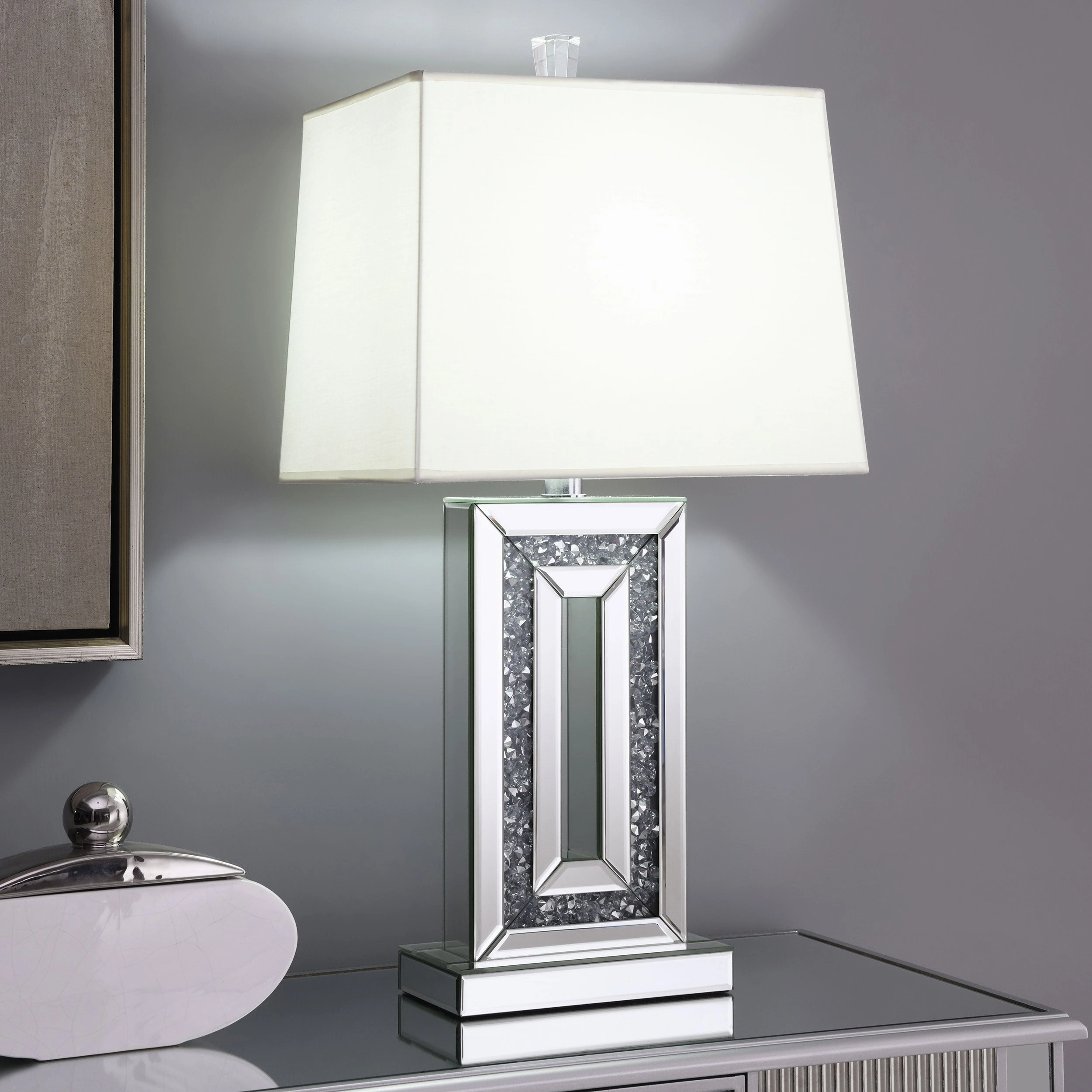 Ayelet Table Lamp with Square Shade White and Mirror mini decorative bulb