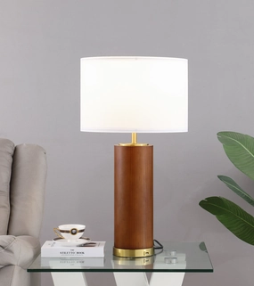 Aziel Drum Shade Bedside Table Lamp Cappuccino and Gold mini decorative bulb