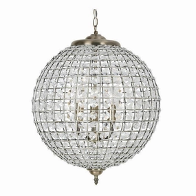 Ballon 3 Light Antique Brass & Crystal Globe Pendant  - 45cm simple ceiling design light