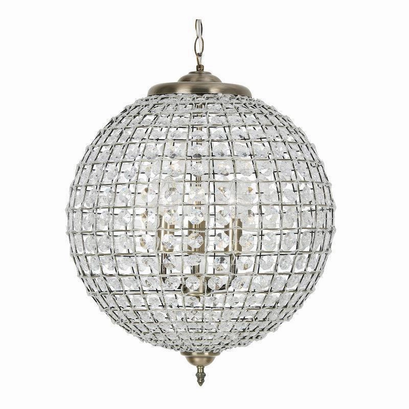 Ballon 3 Light Antique Brass & Crystal Globe Pendant  - 45cm simple ceiling design light