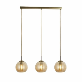 Balls 3 Light Brass Bar Pendant With Amber Glass Shades modern ceiling lamp