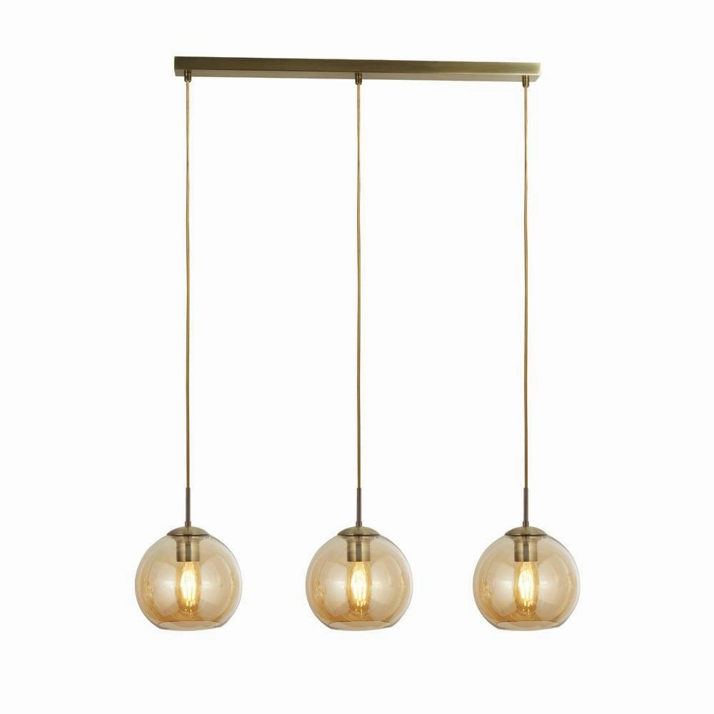 Balls 3 Light Brass Bar Pendant With Amber Glass Shades modern ceiling lamp