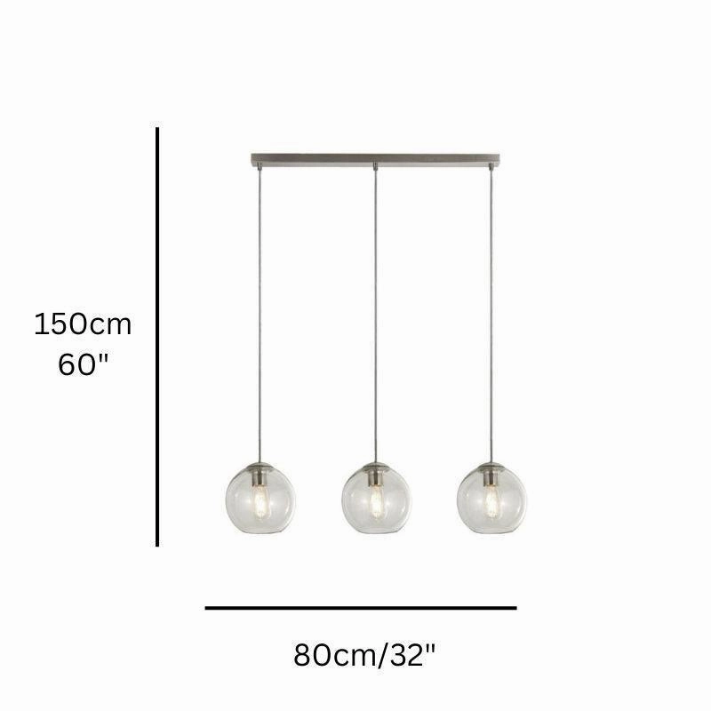 Balls 3 Light Chrome Bar Pendant With Clear Glass Shades