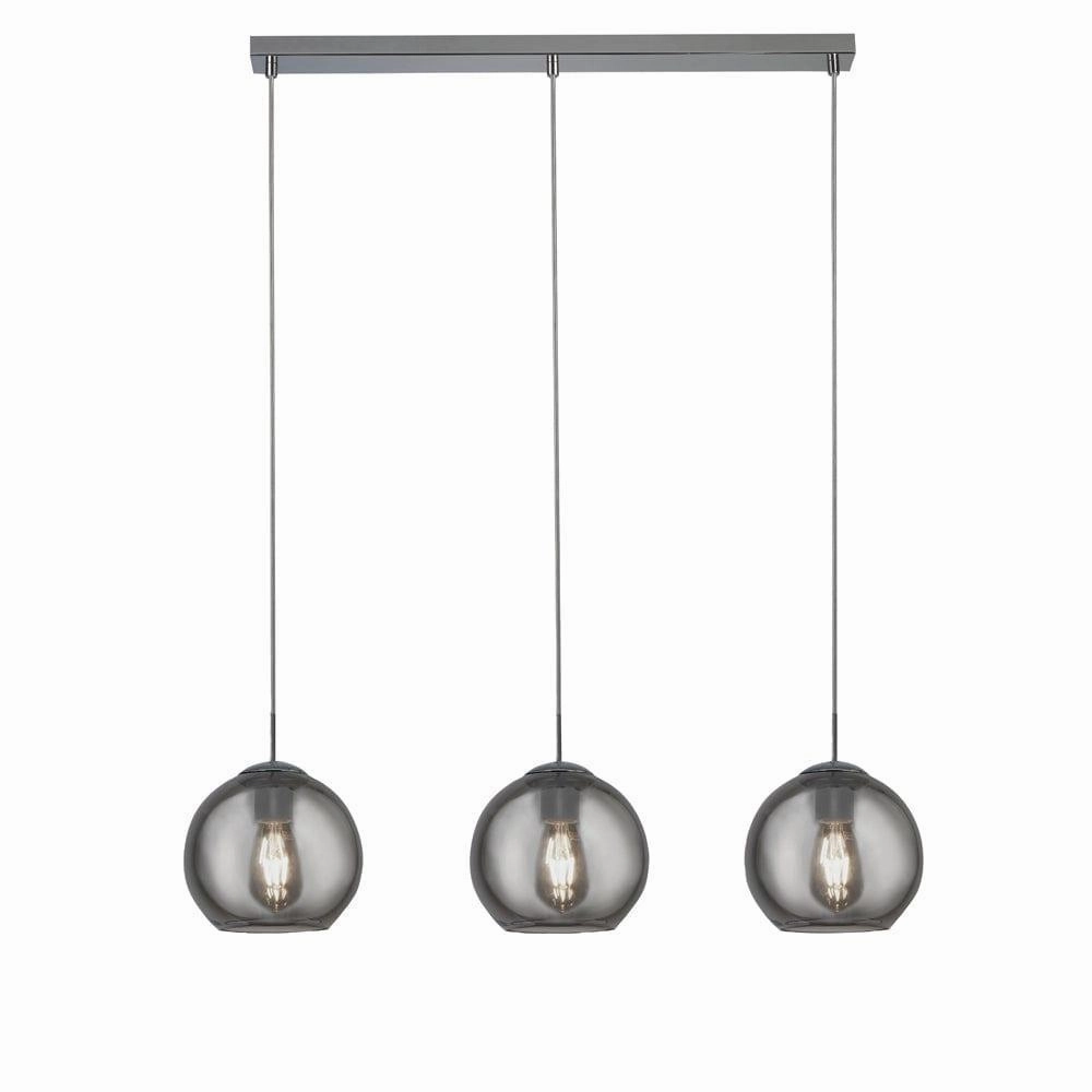 Balls 3 Light Chrome Bar Pendant With Smoke Glass Shades modern ceiling lamp