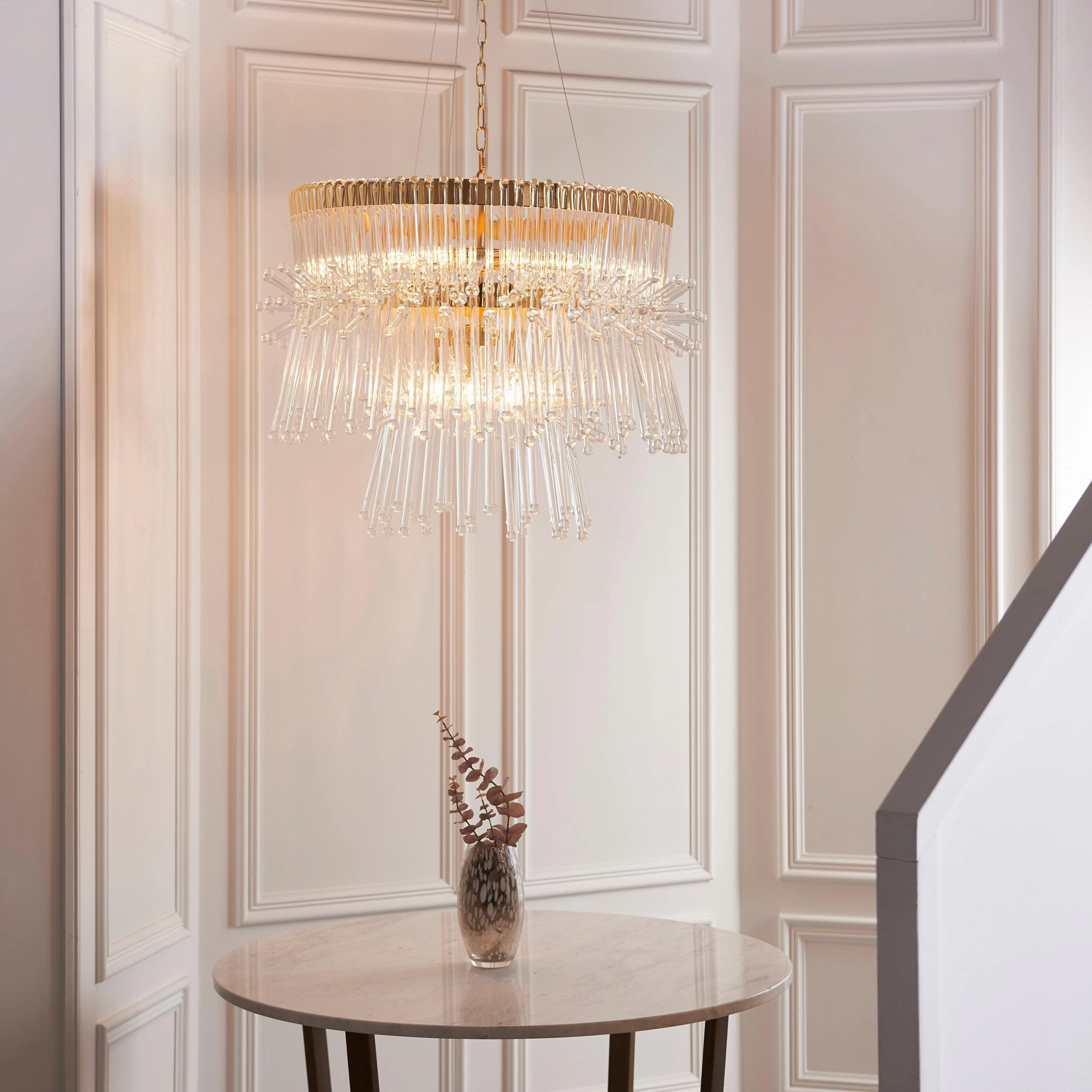 Baronial XL 8 Light Gold Ceiling Pendant With Glass Rods