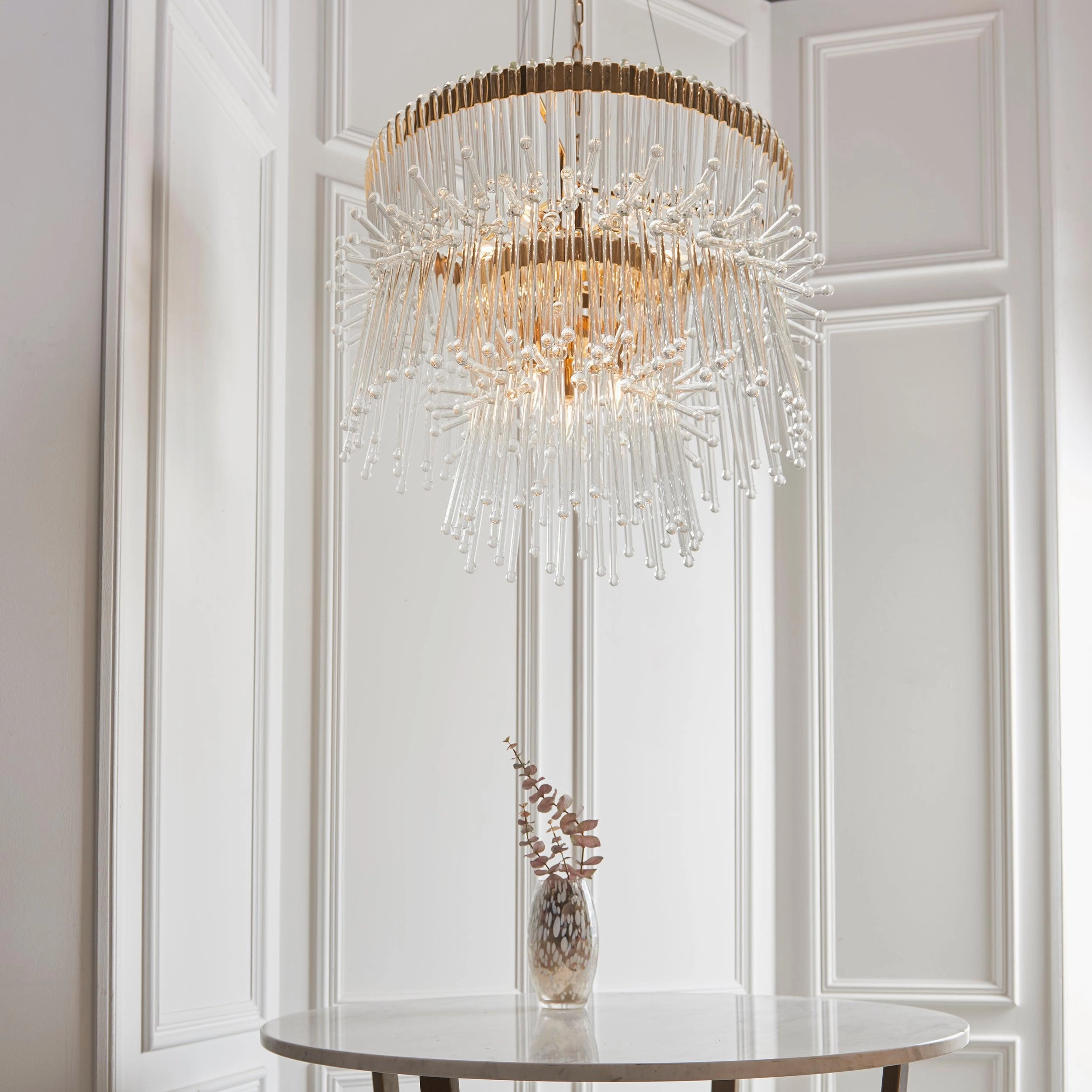 Baronial XL 8 Light Gold Ceiling Pendant With Glass Rods