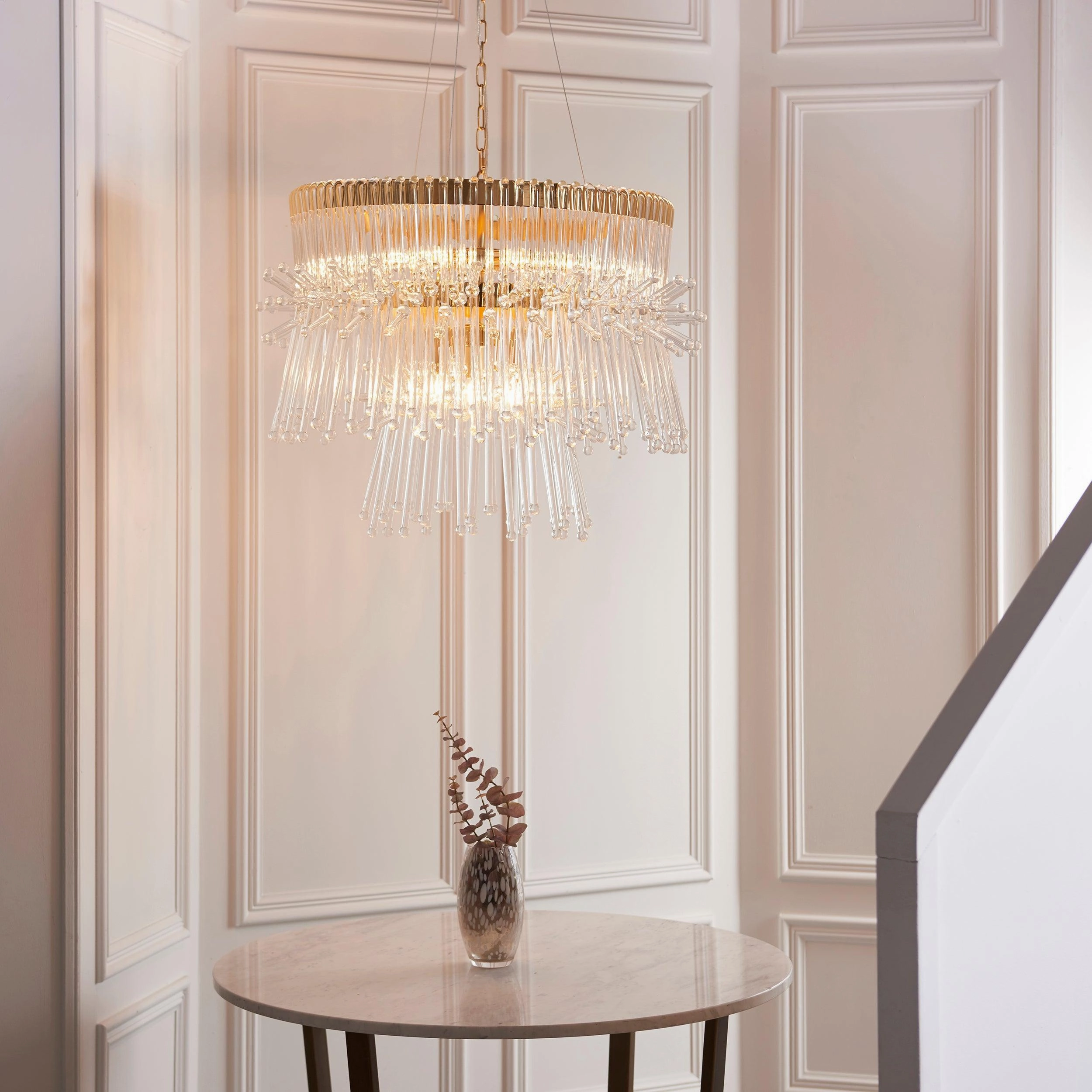 Baronial XL 8 Light Gold Ceiling Pendant With Glass Rods