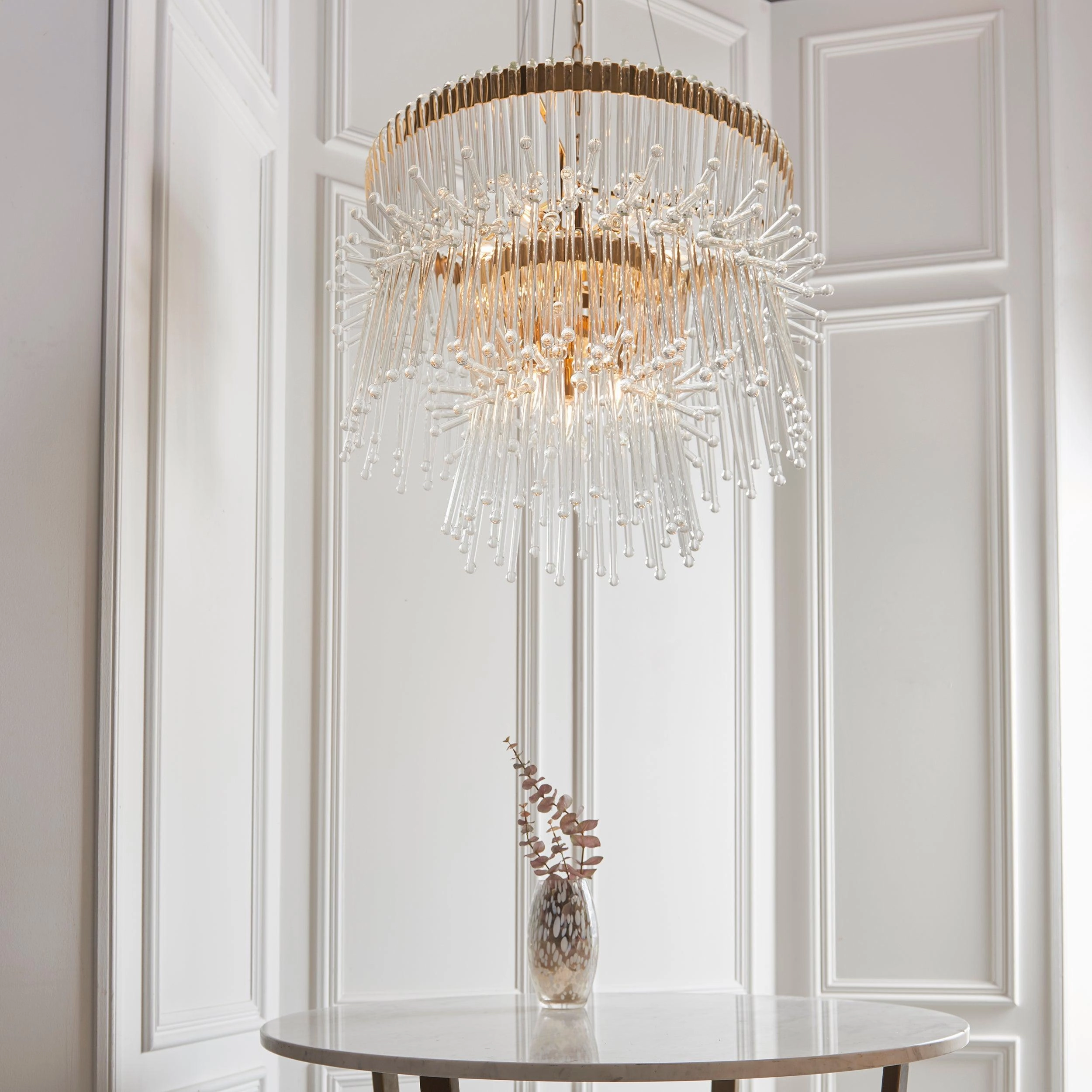 Baronial XL 8 Light Gold Ceiling Pendant With Glass Rods