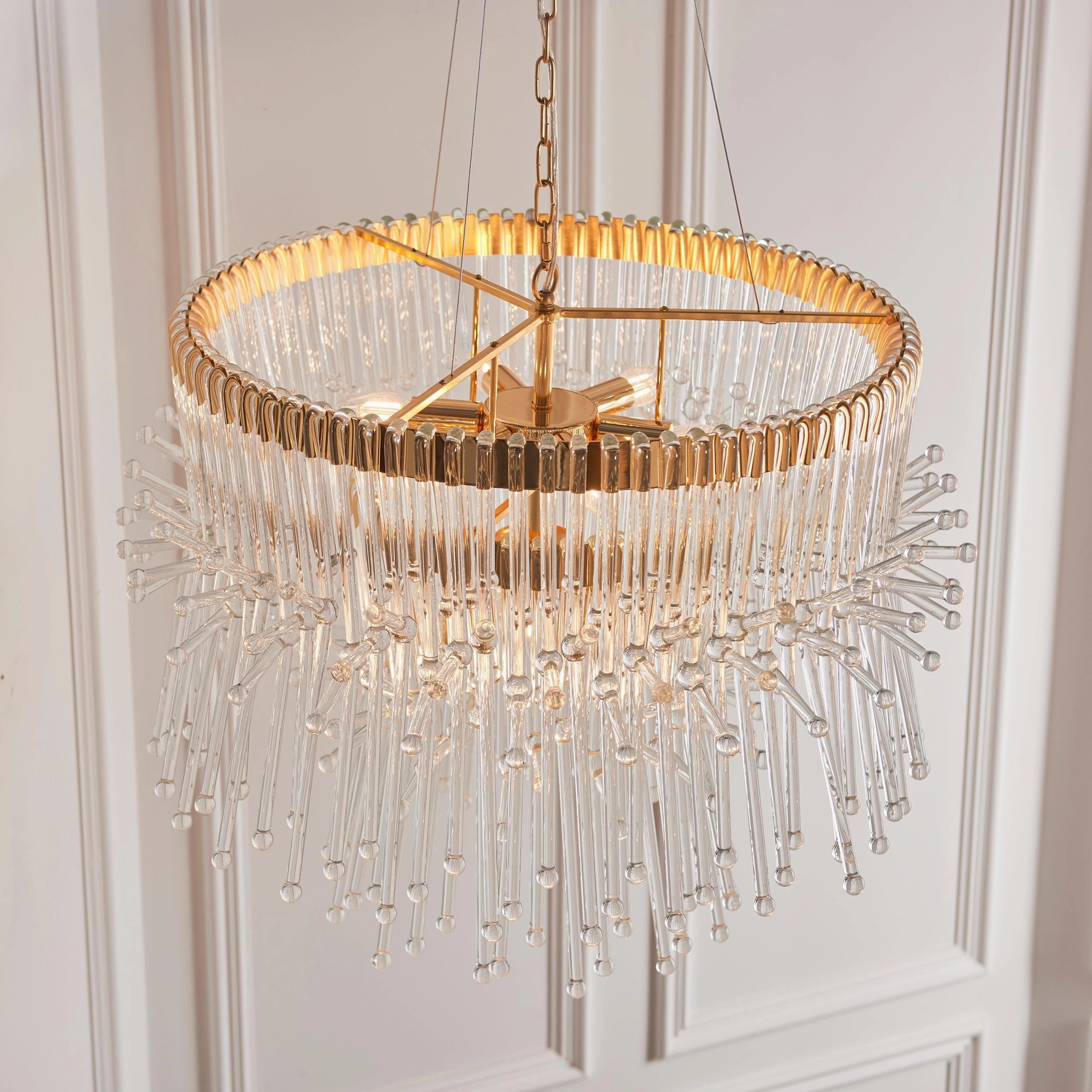 Baronial XL 8 Light Gold Ceiling Pendant With Glass Rods