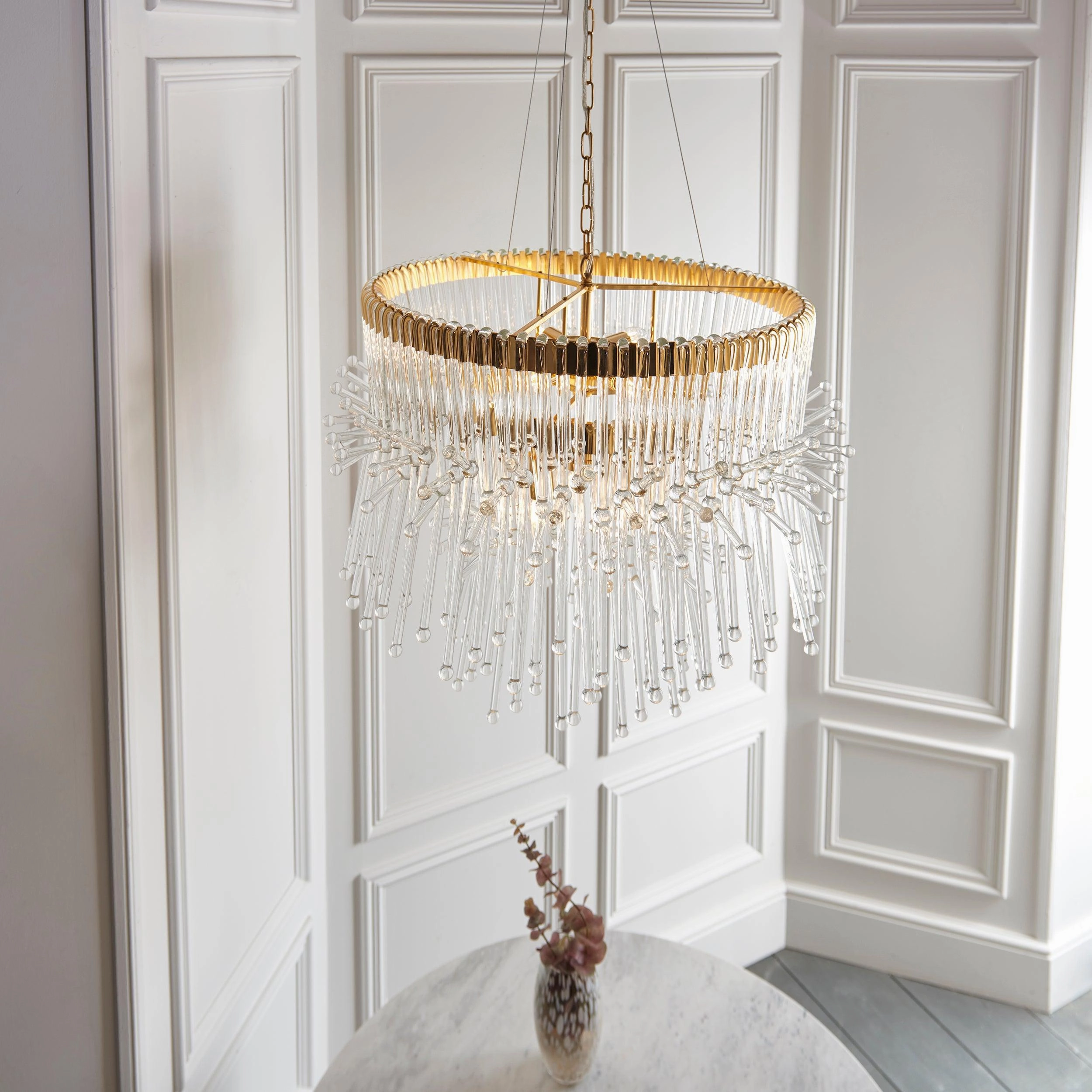 Baronial XL 8 Light Gold Ceiling Pendant With Glass Rods
