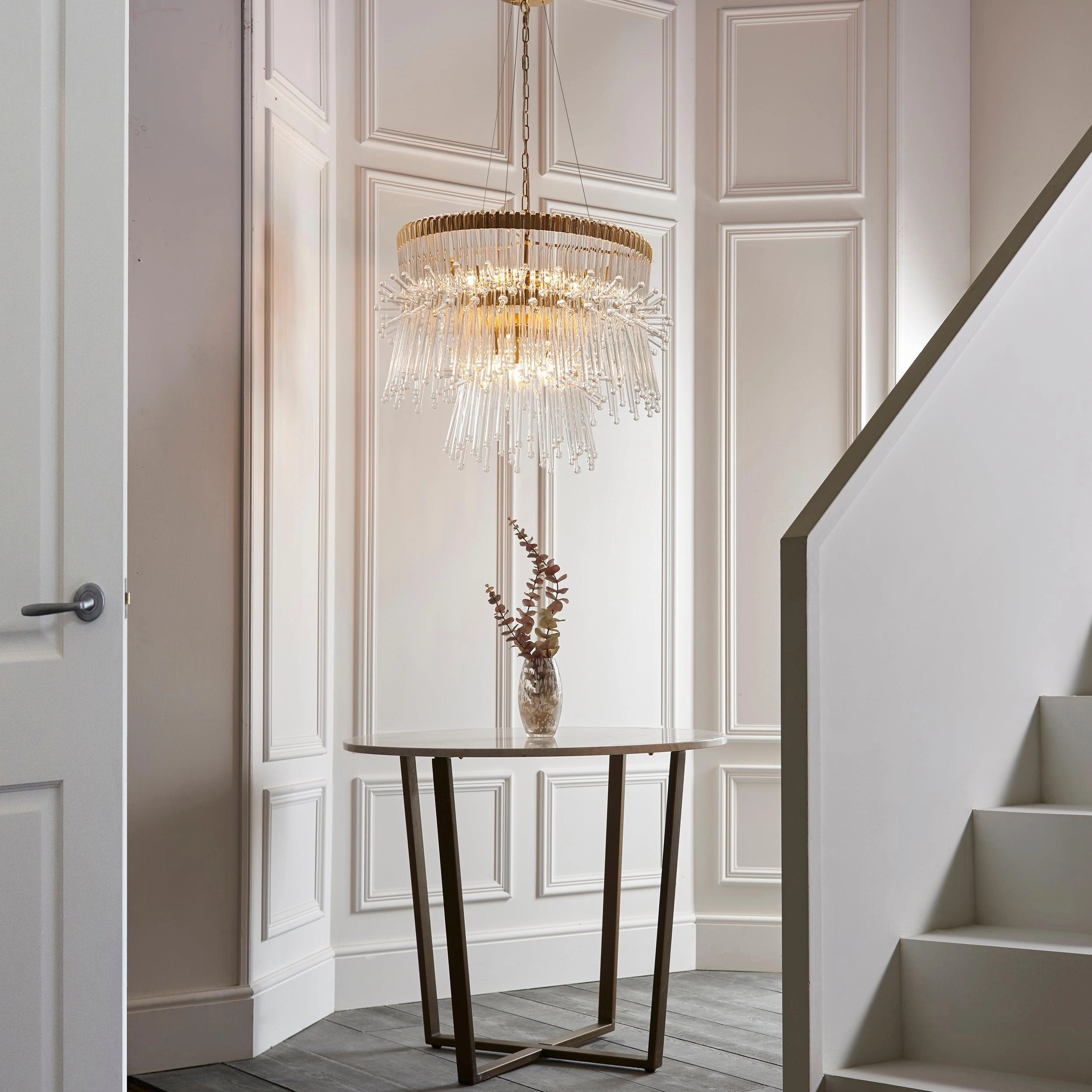 Baronial XL 8 Light Gold Ceiling Pendant With Glass Rods