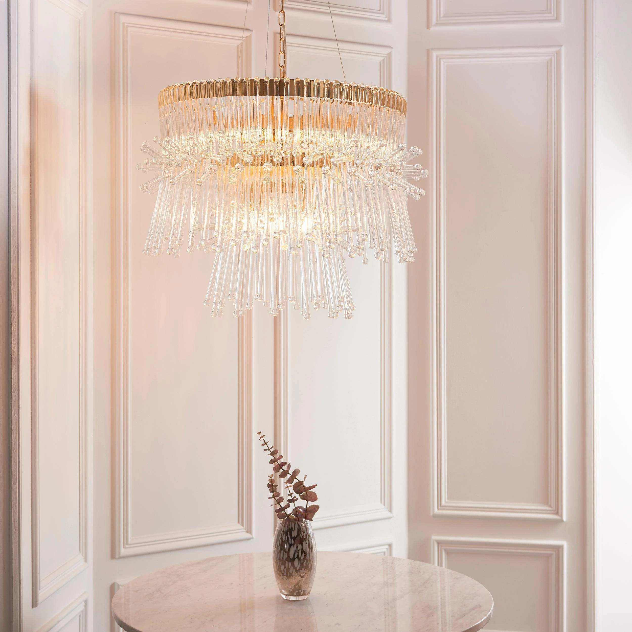 Baronial XL 8 Light Gold Ceiling Pendant With Glass Rods