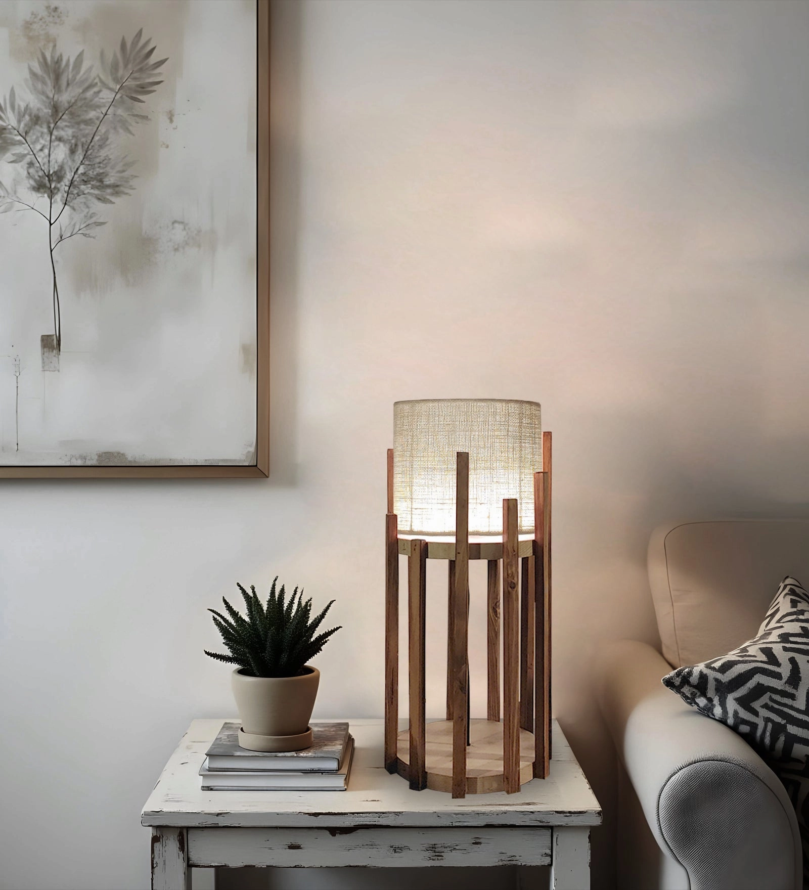 Bastian Wooden Table Lamp with Brown Base and Premium White Fabric Lampshade (BULB NOT INCLUDED) Louis Poulsen chandelier