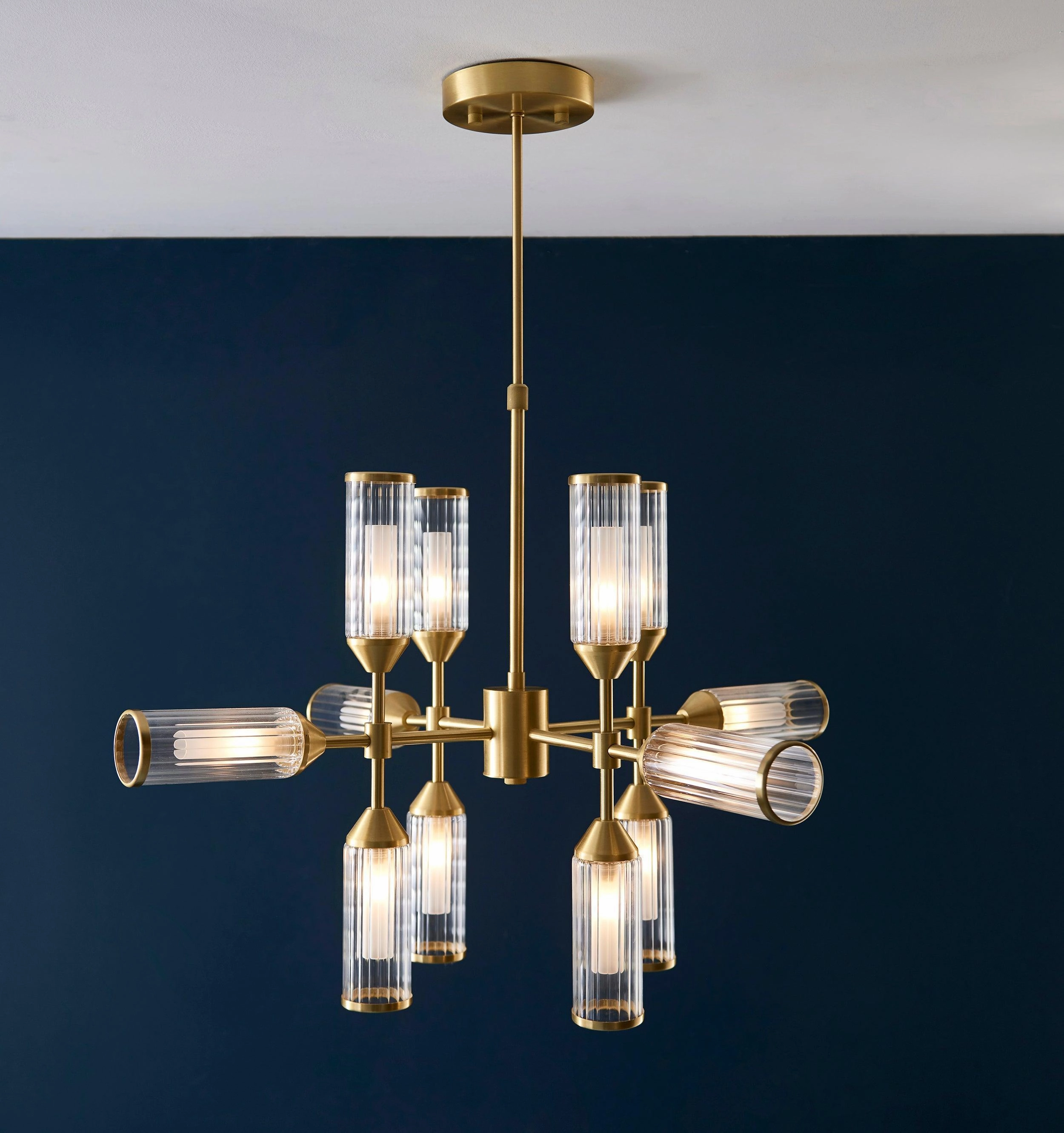 Belsize 12 Light Pendant Ceiling Light - Ribbed Glass Shades