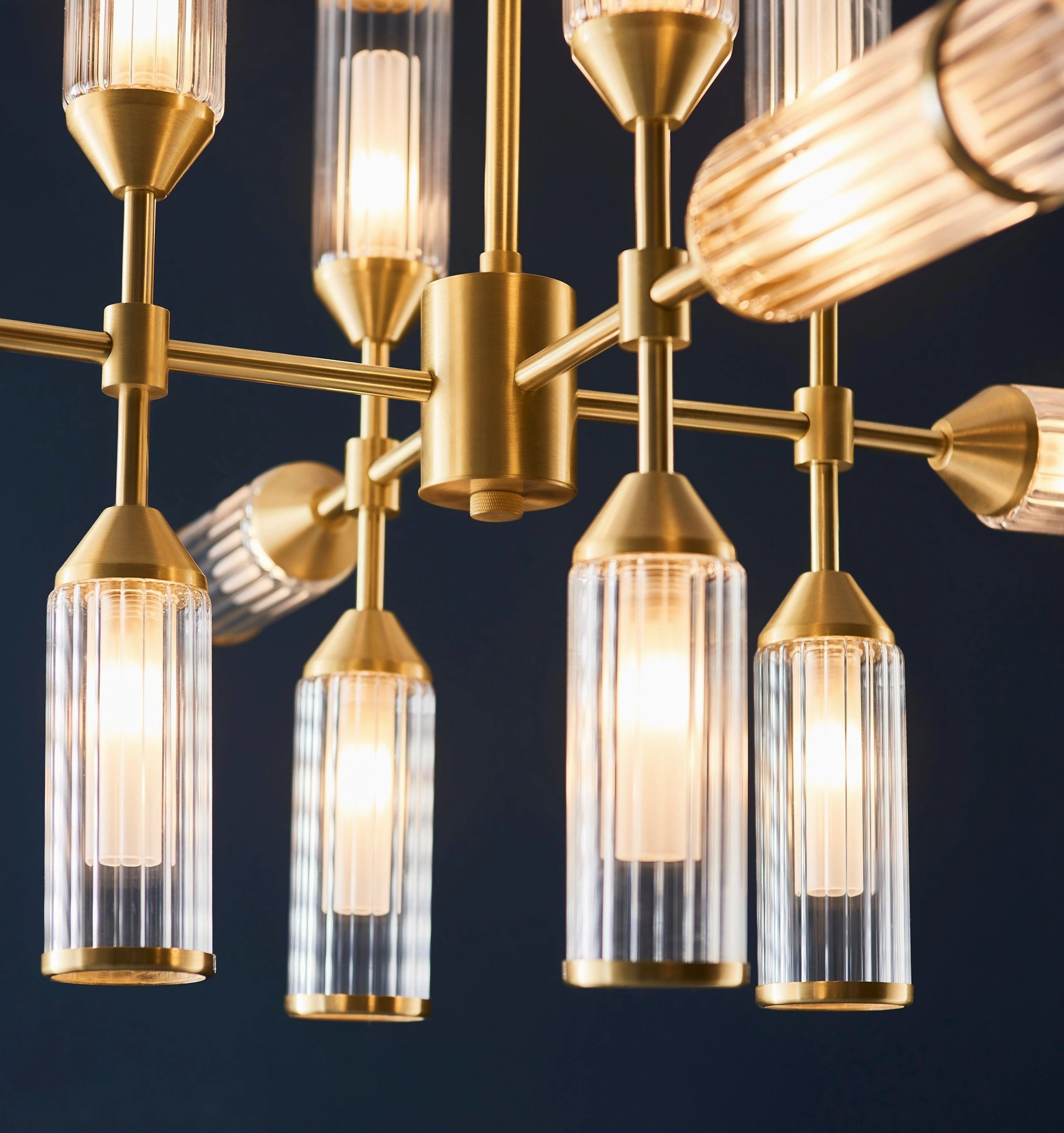 Belsize 12 Light Pendant Ceiling Light - Ribbed Glass Shades