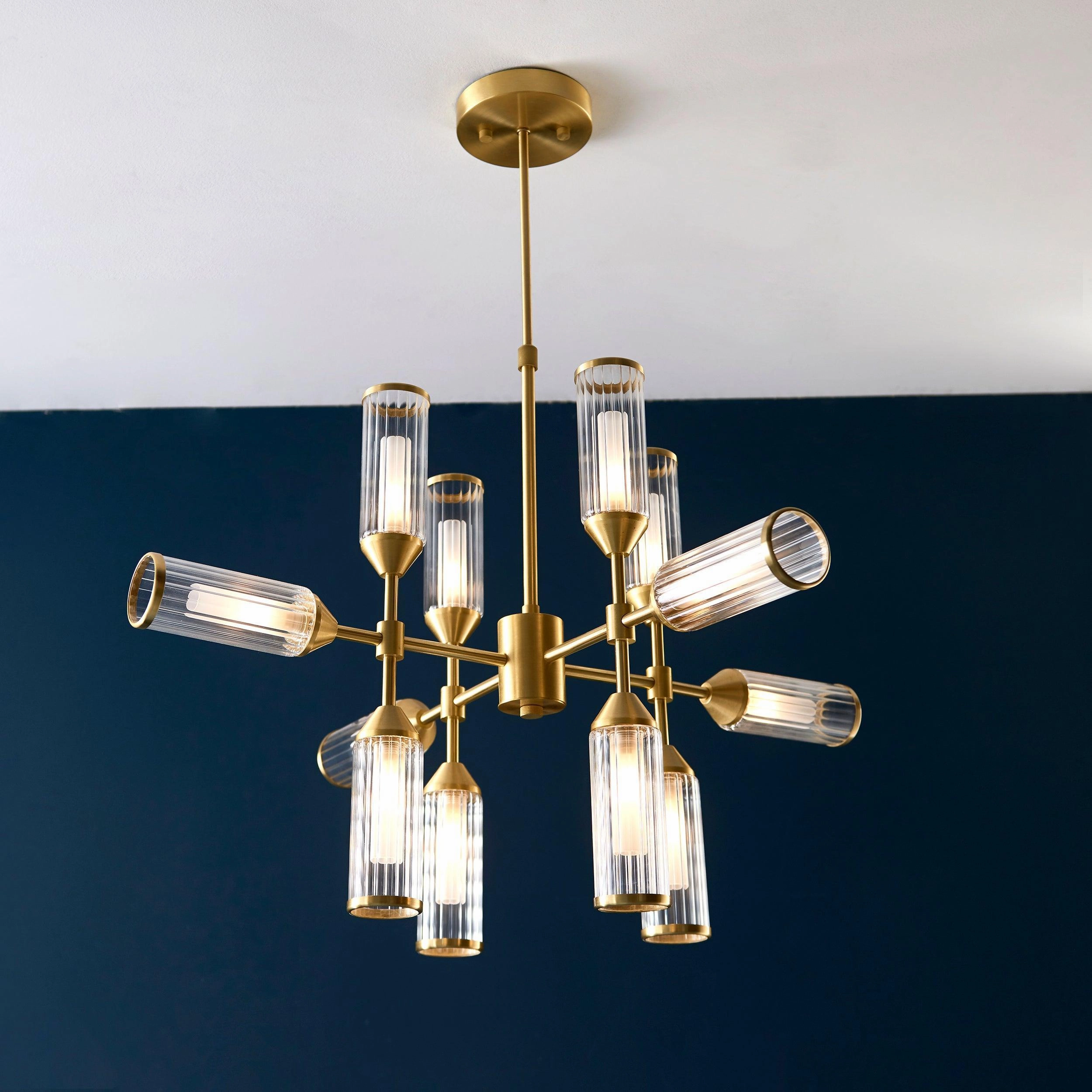 Belsize 12 Light Pendant Ceiling Light - Ribbed Glass Shades