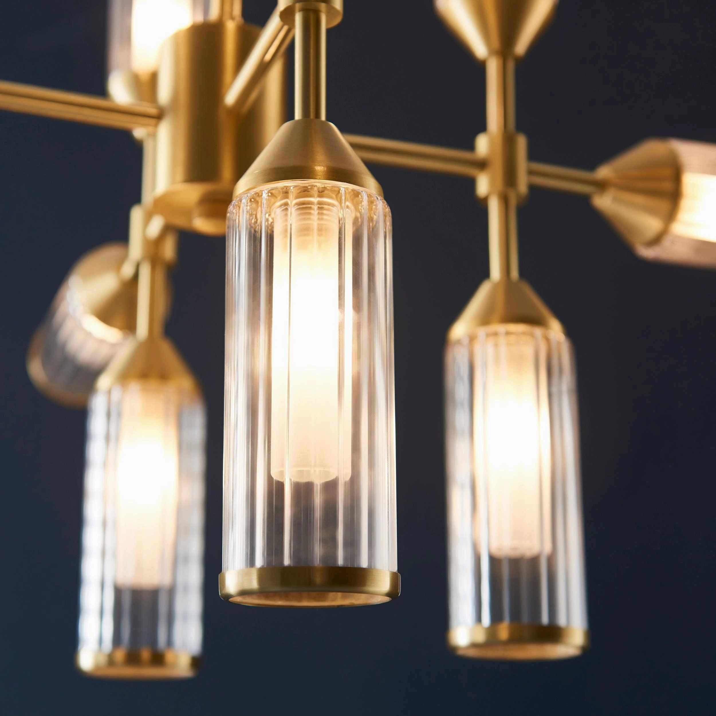 Belsize 12 Light Pendant Ceiling Light - Ribbed Glass Shades