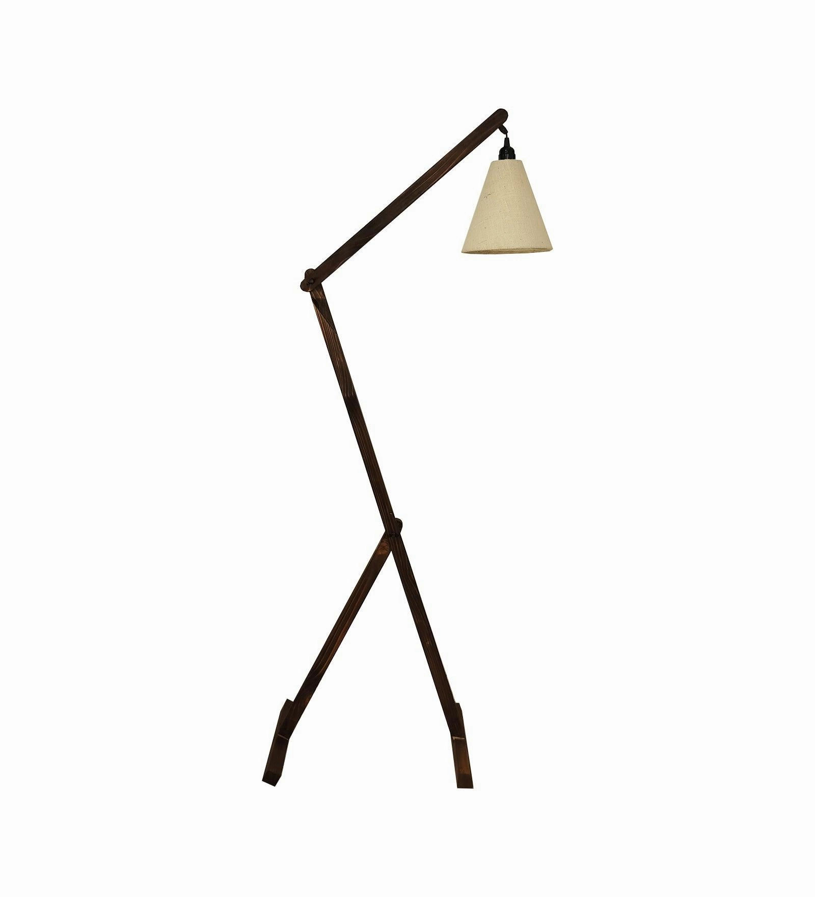 Benji Wooden Floor Lamp with Brown Base and Beige Fabric Lampshade (BULB NOT INCLUDED)