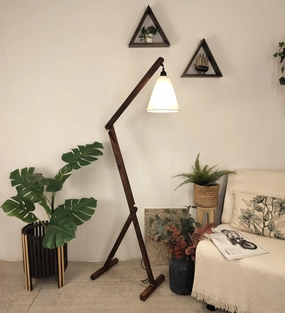 Benji Wooden Floor Lamp with Brown Base and Beige Fabric Lampshade (BULB NOT INCLUDED) garden LED light