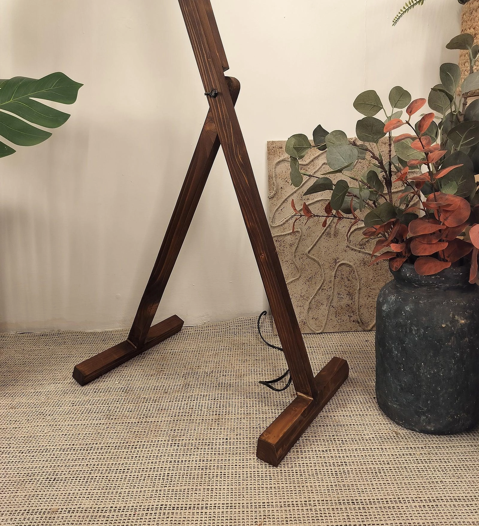 Benji Wooden Floor Lamp with Brown Base and Beige Fabric Lampshade (BULB NOT INCLUDED)
