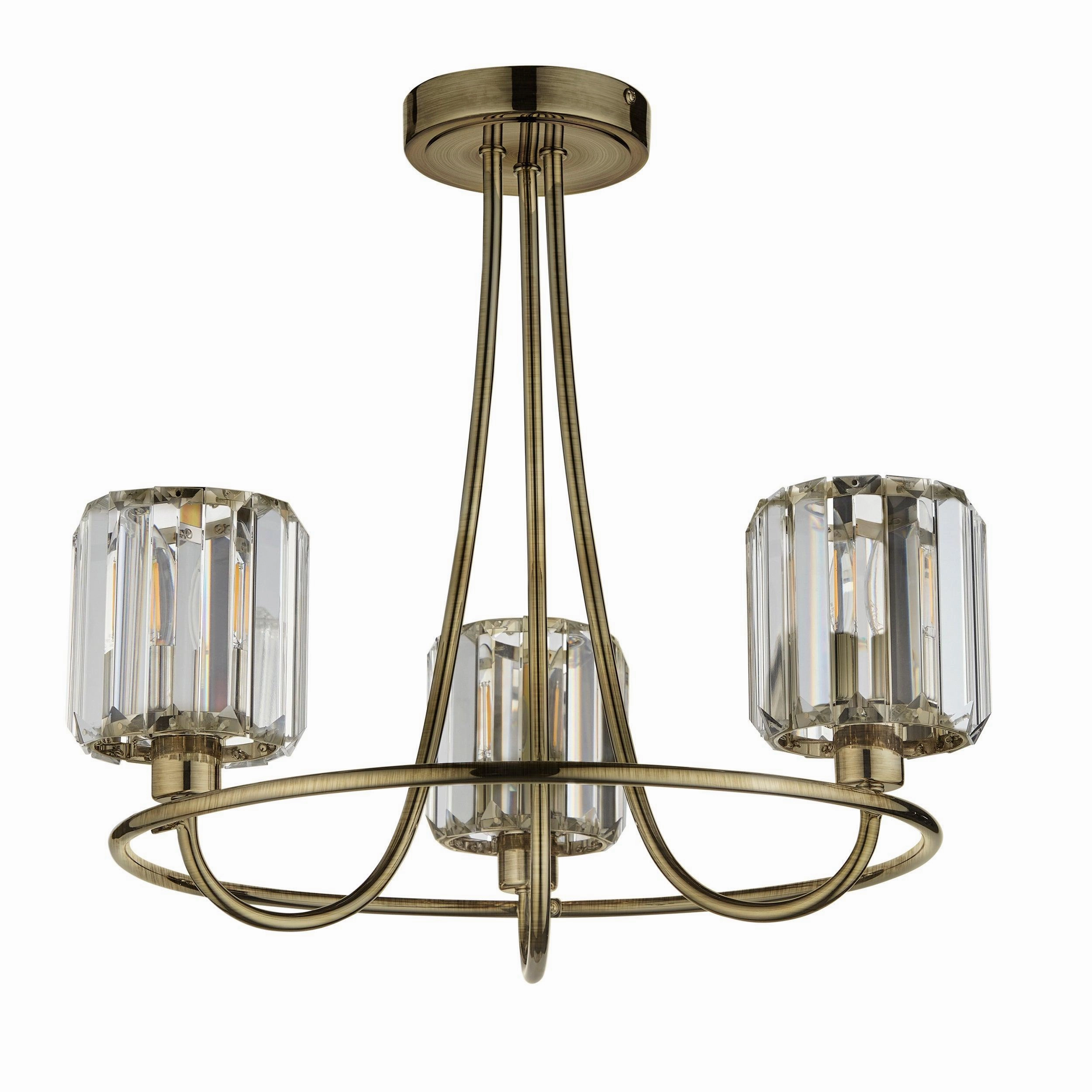 Berenice 3 Light Brass Semi Flush Ceiling Light