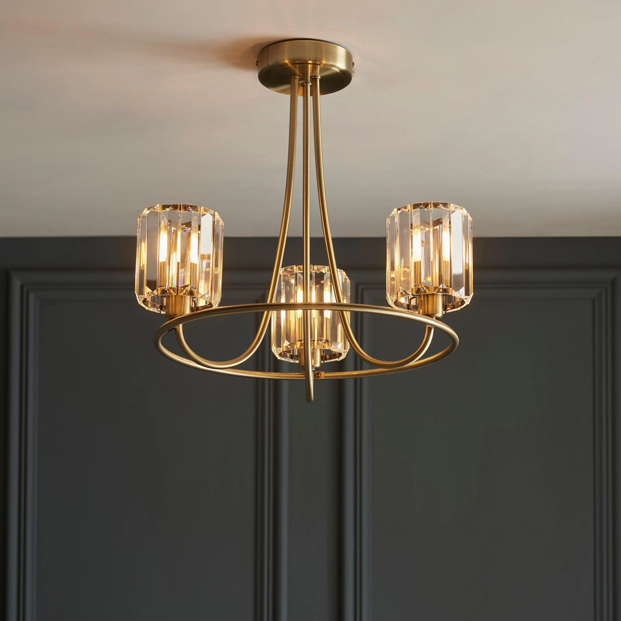 Berenice 3 Light Brass Semi Flush Ceiling Light