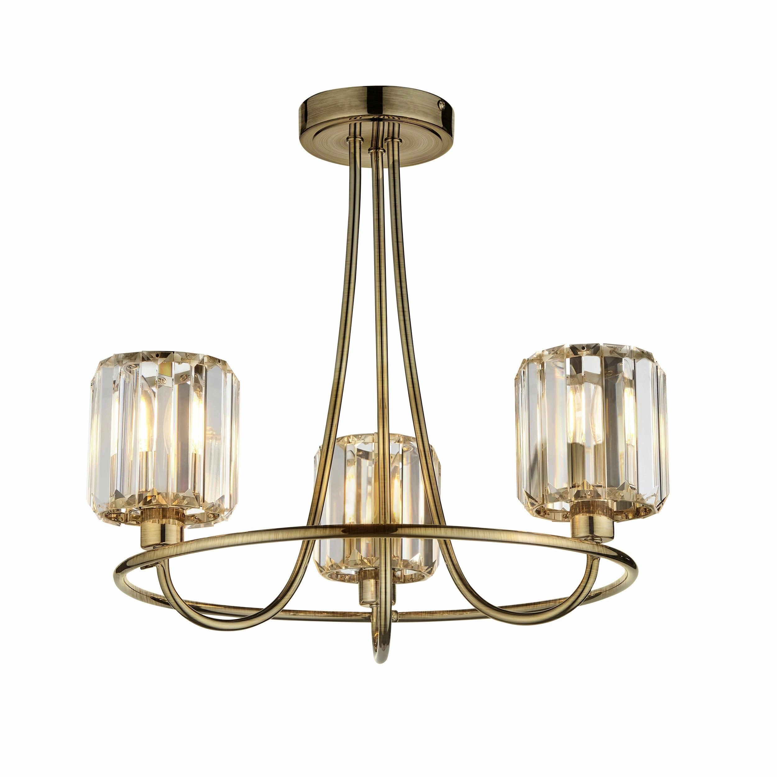 Berenice 3 Light Brass Semi Flush Ceiling Light
