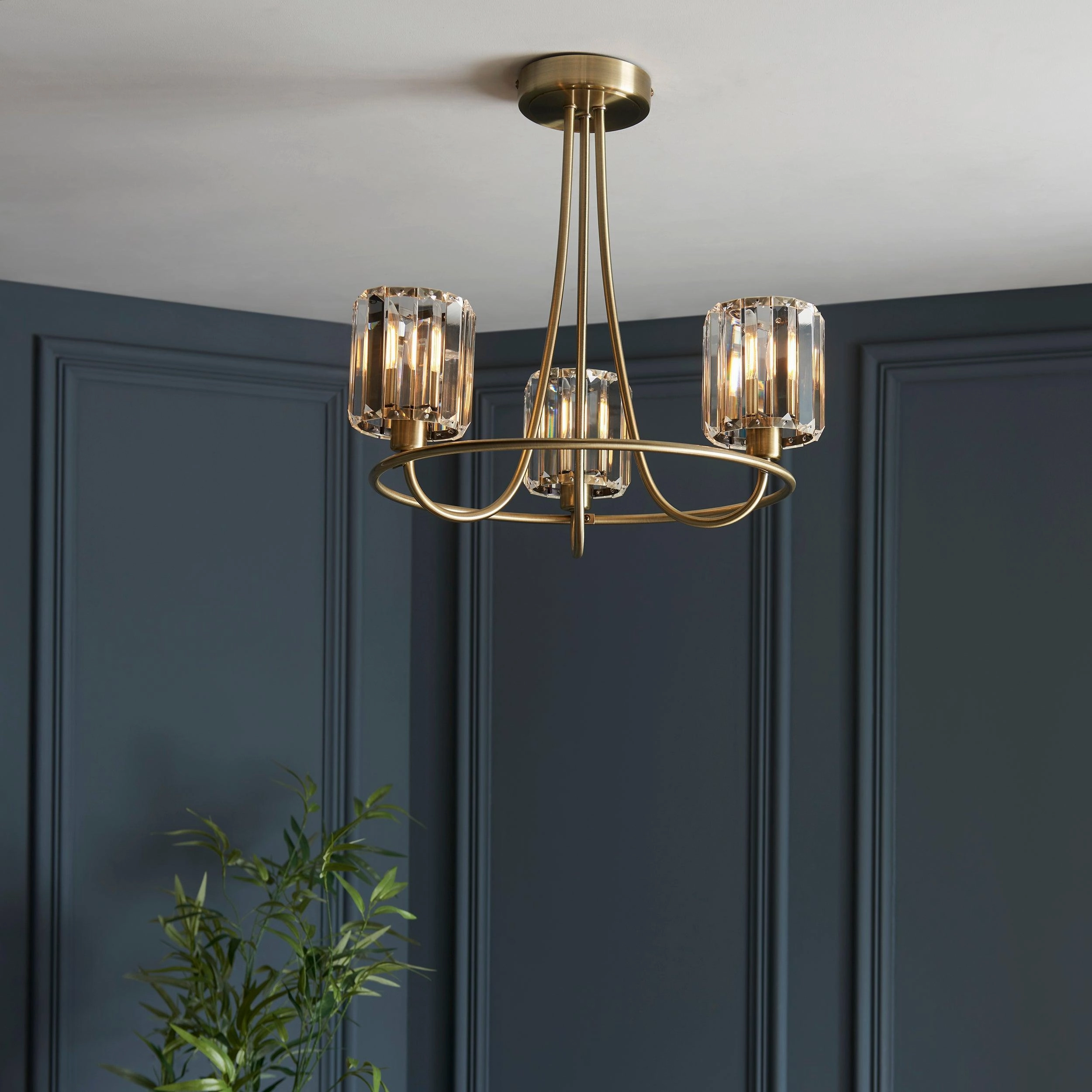 Berenice 3 Light Brass Semi Flush Ceiling Light