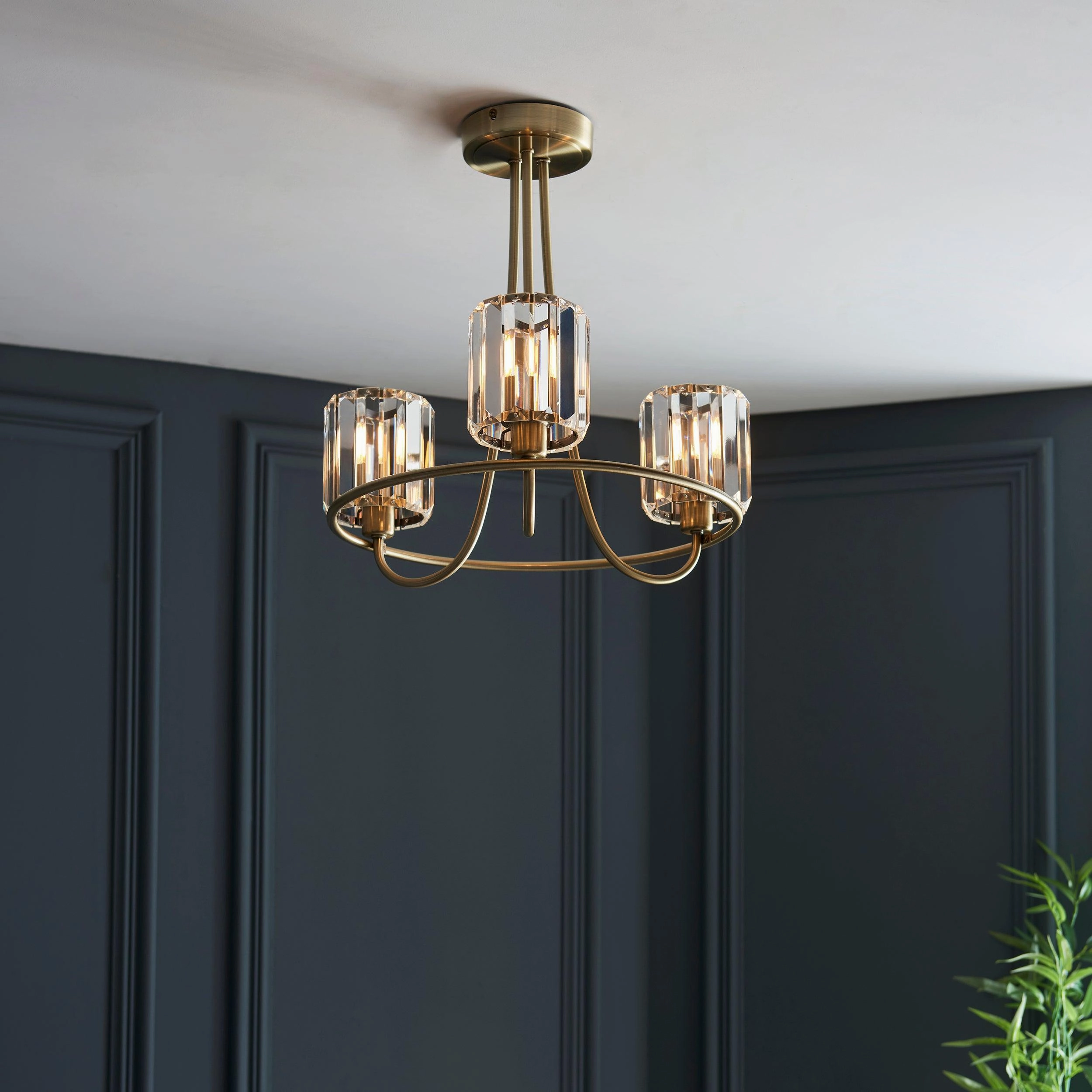 Berenice 3 Light Brass Semi Flush Ceiling Light