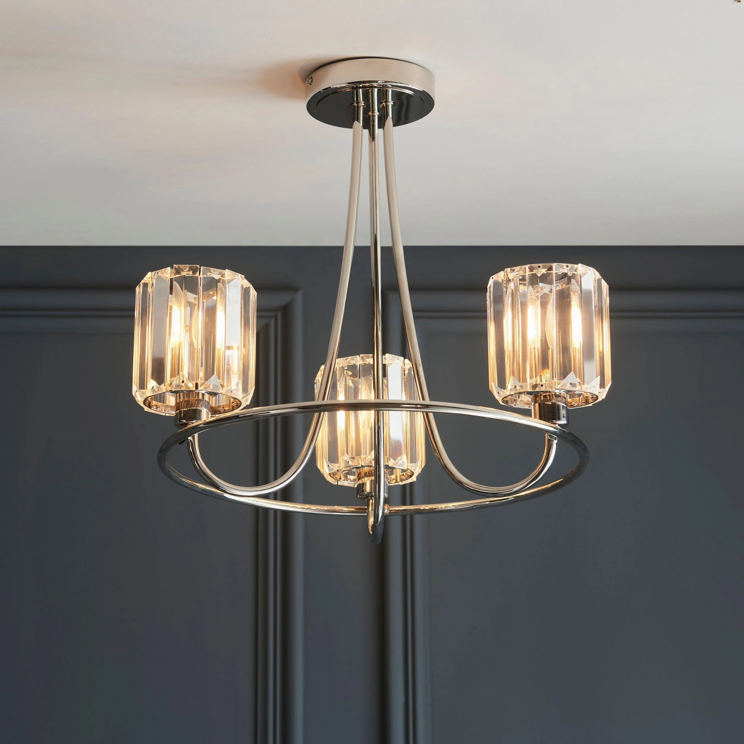 Berenice 3 Light Nickel Semi flush - Clear Cut Glass Shades simple ceiling design light