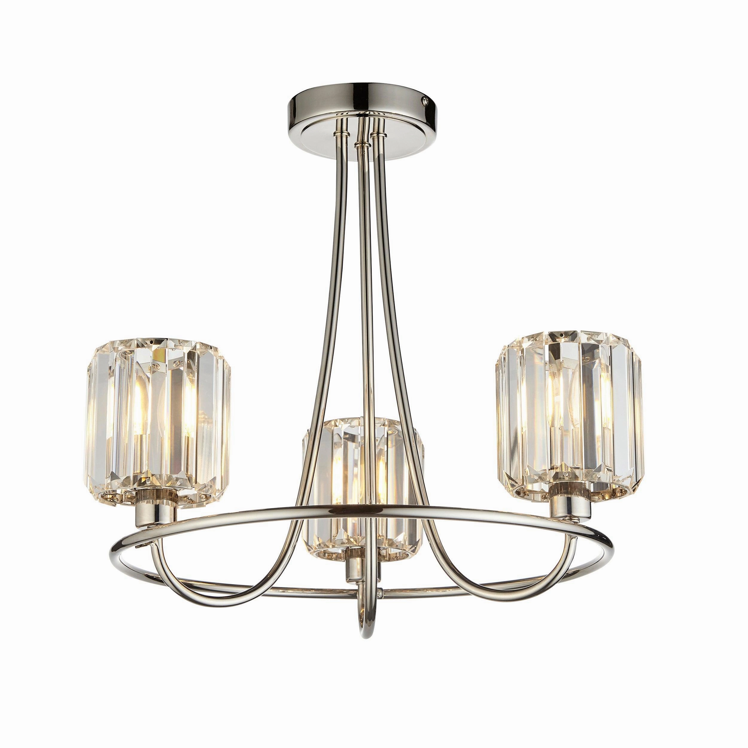 Berenice 3 Light Nickel Semi flush - Clear Cut Glass Shades