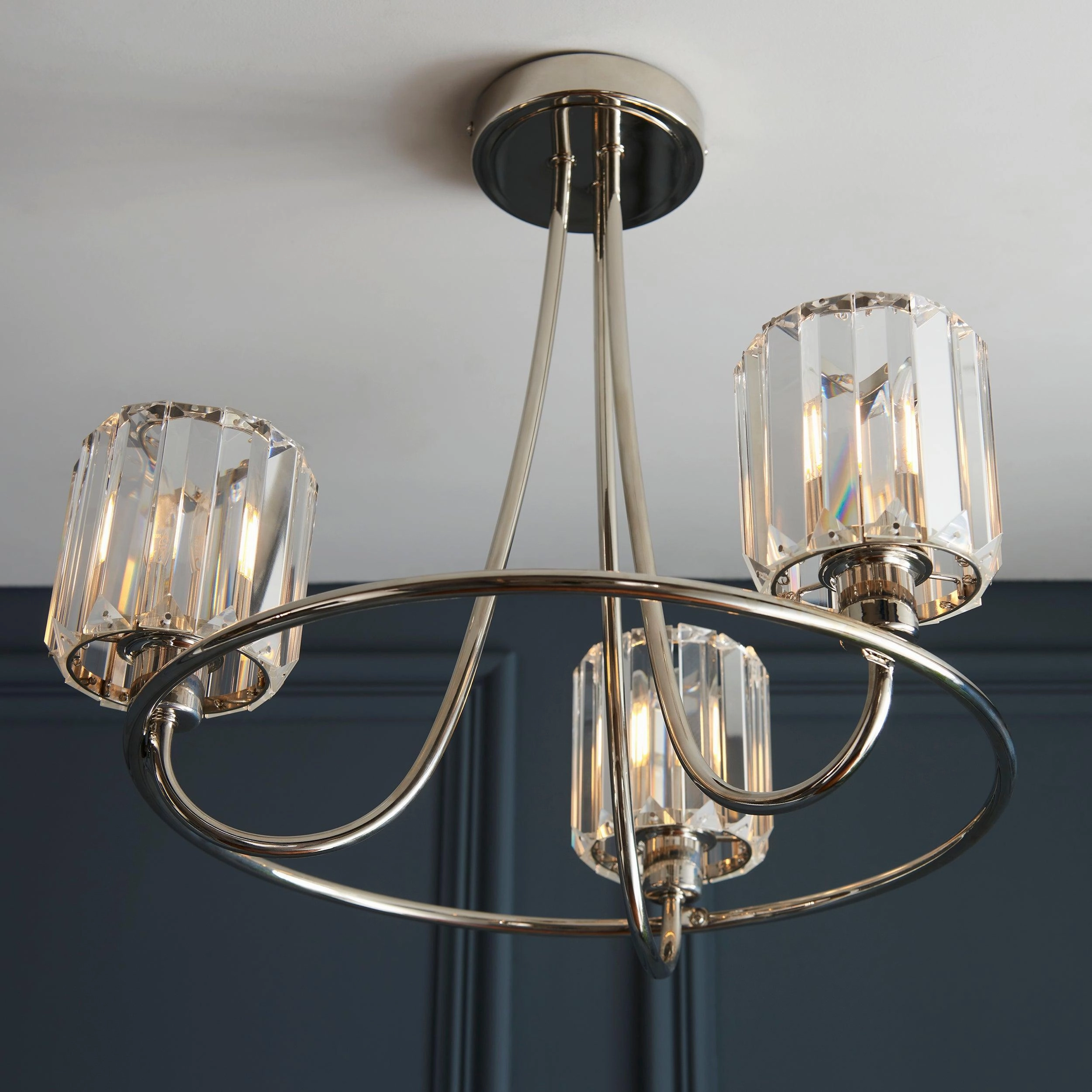 Berenice 3 Light Nickel Semi flush - Clear Cut Glass Shades