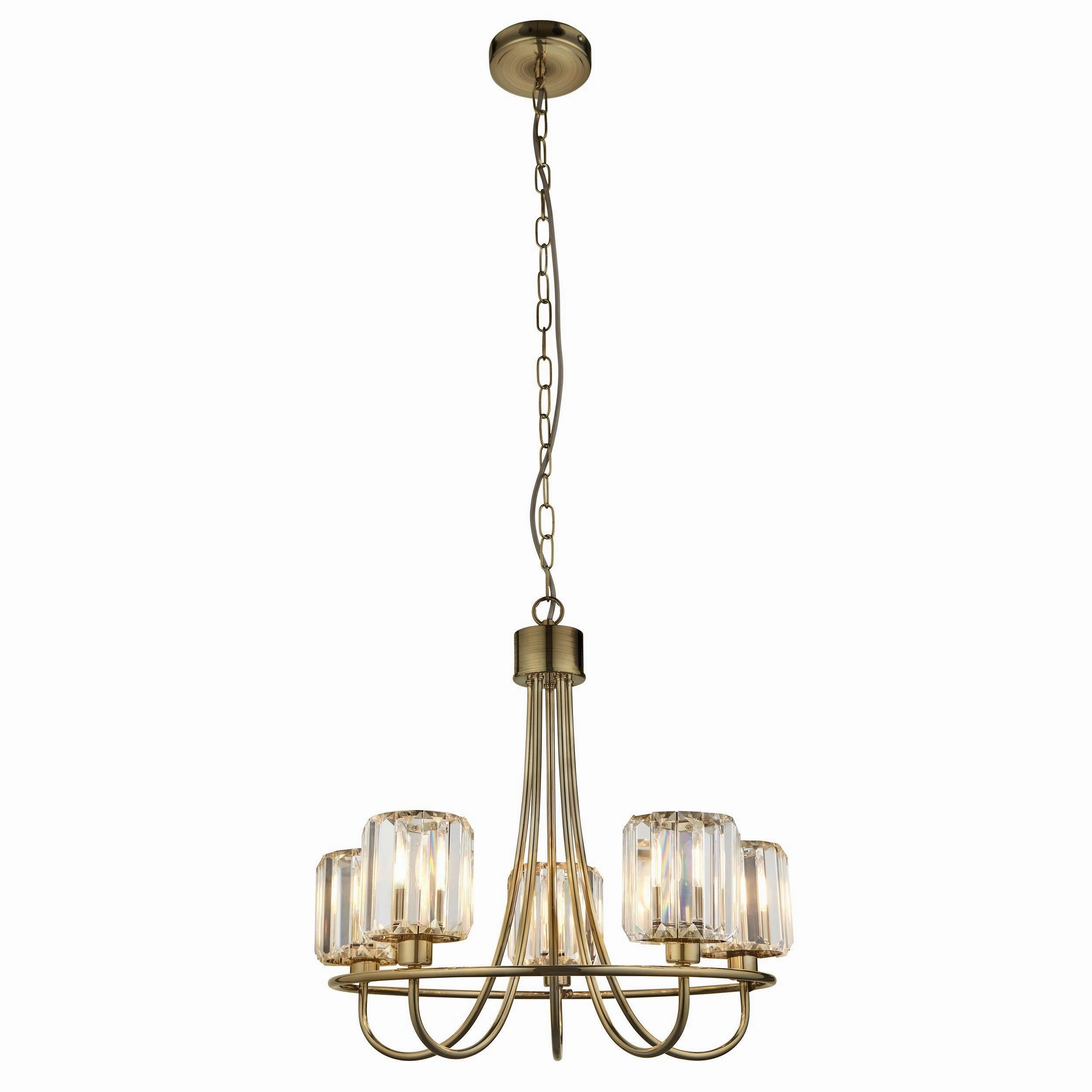 Berenice Brass 5 Light Pendant - Clear Cut Glass Shades