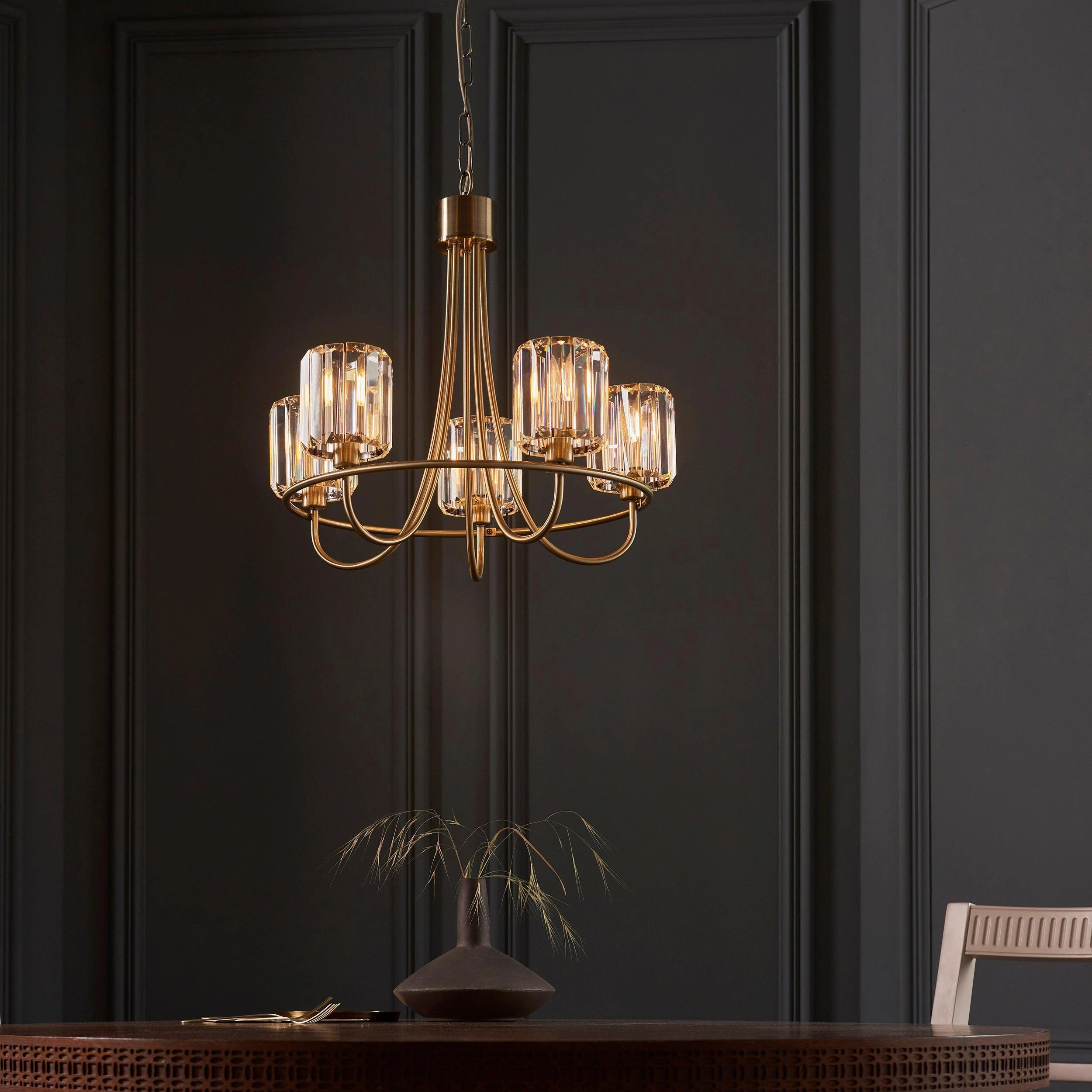 Berenice Brass 5 Light Pendant - Clear Cut Glass Shades simple ceiling design light