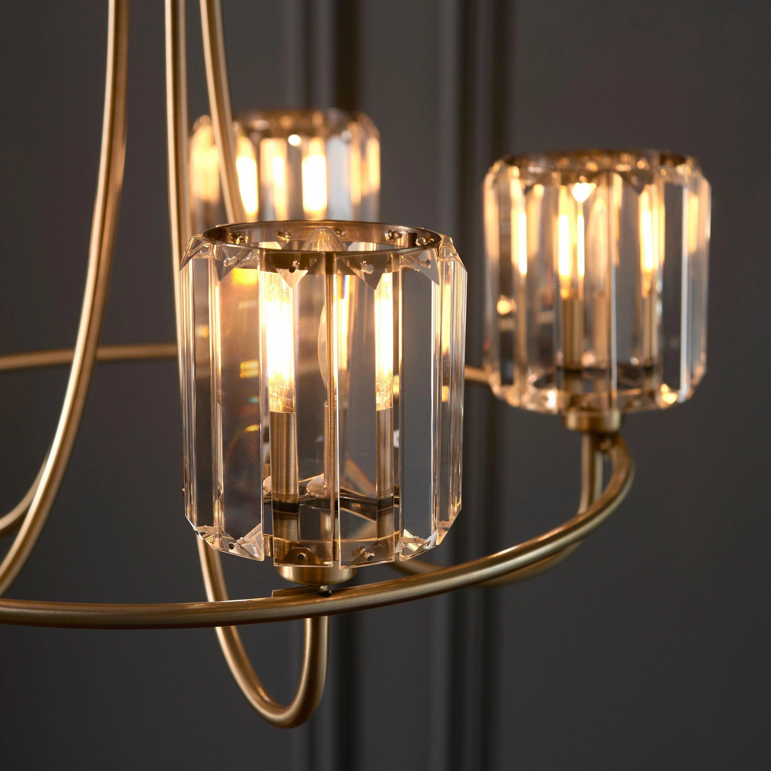 Berenice Brass 5 Light Pendant - Clear Cut Glass Shades
