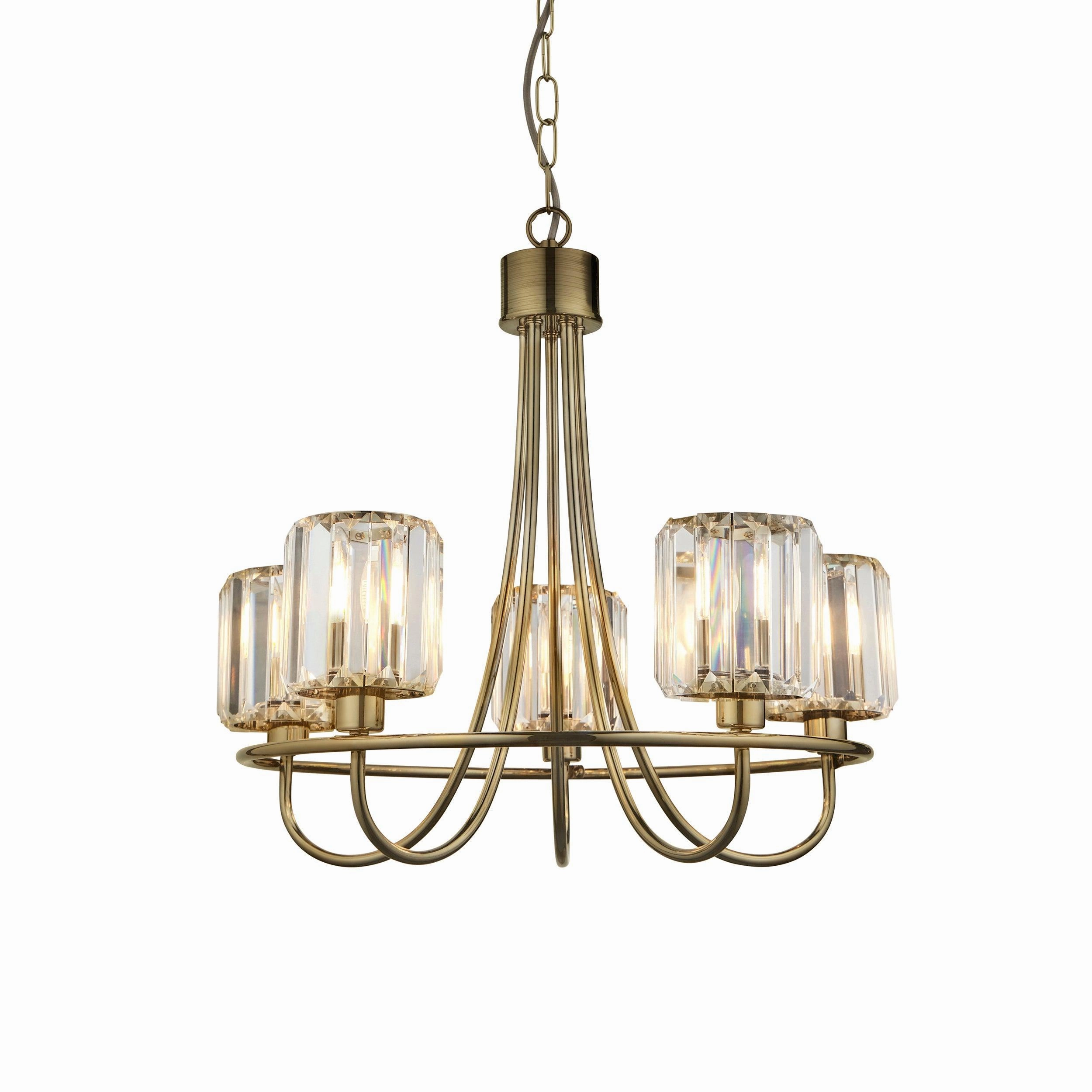 Berenice Brass 5 Light Pendant - Clear Cut Glass Shades
