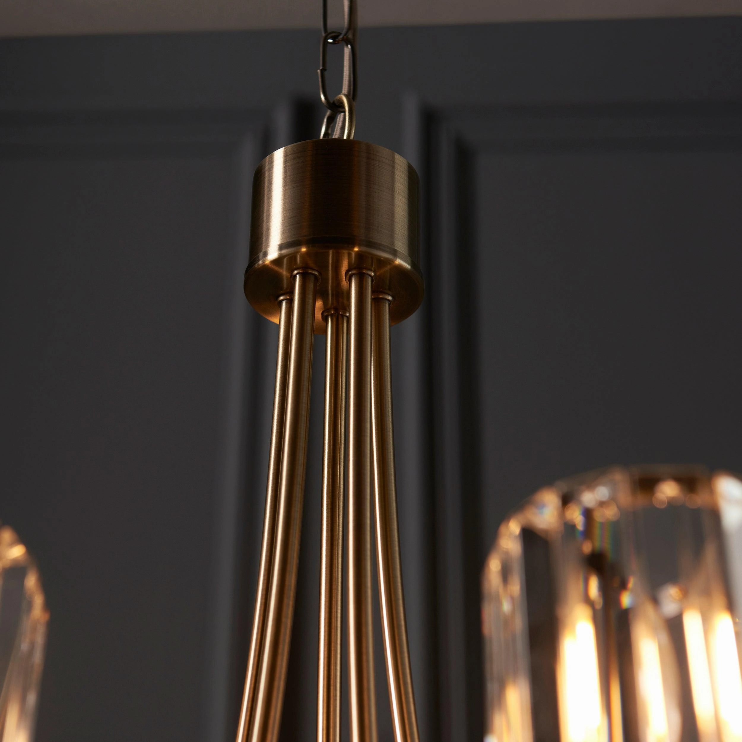 Berenice Brass 5 Light Pendant - Clear Cut Glass Shades