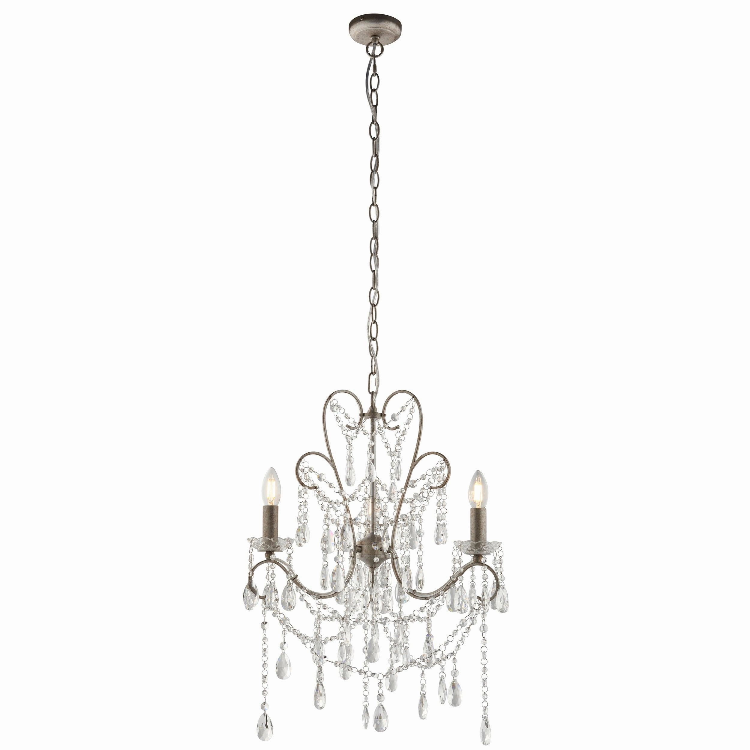 Berkley 3 Light Antique Silver Pendant With Crystal Glass
