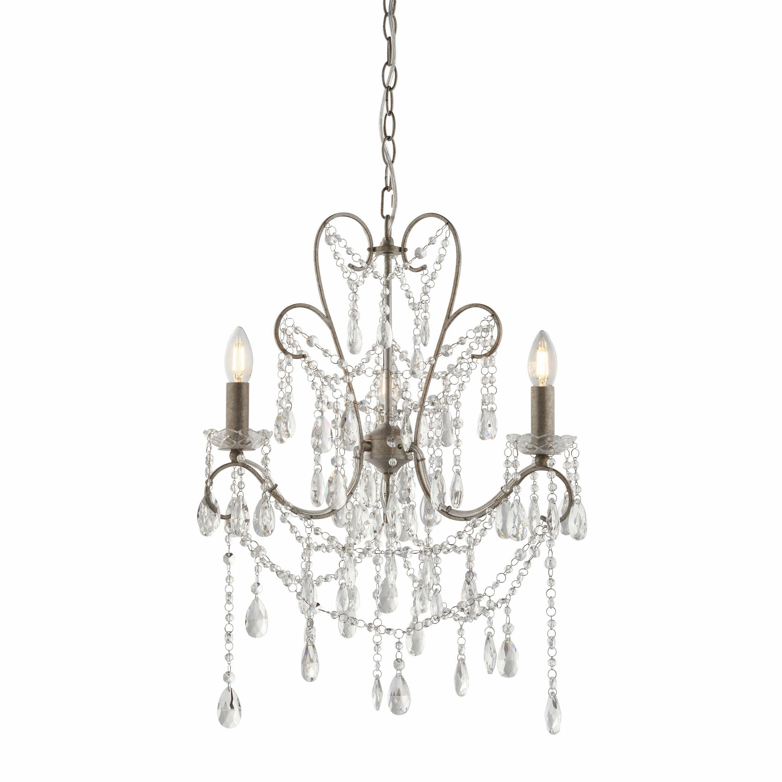 Berkley 3 Light Antique Silver Pendant With Crystal Glass