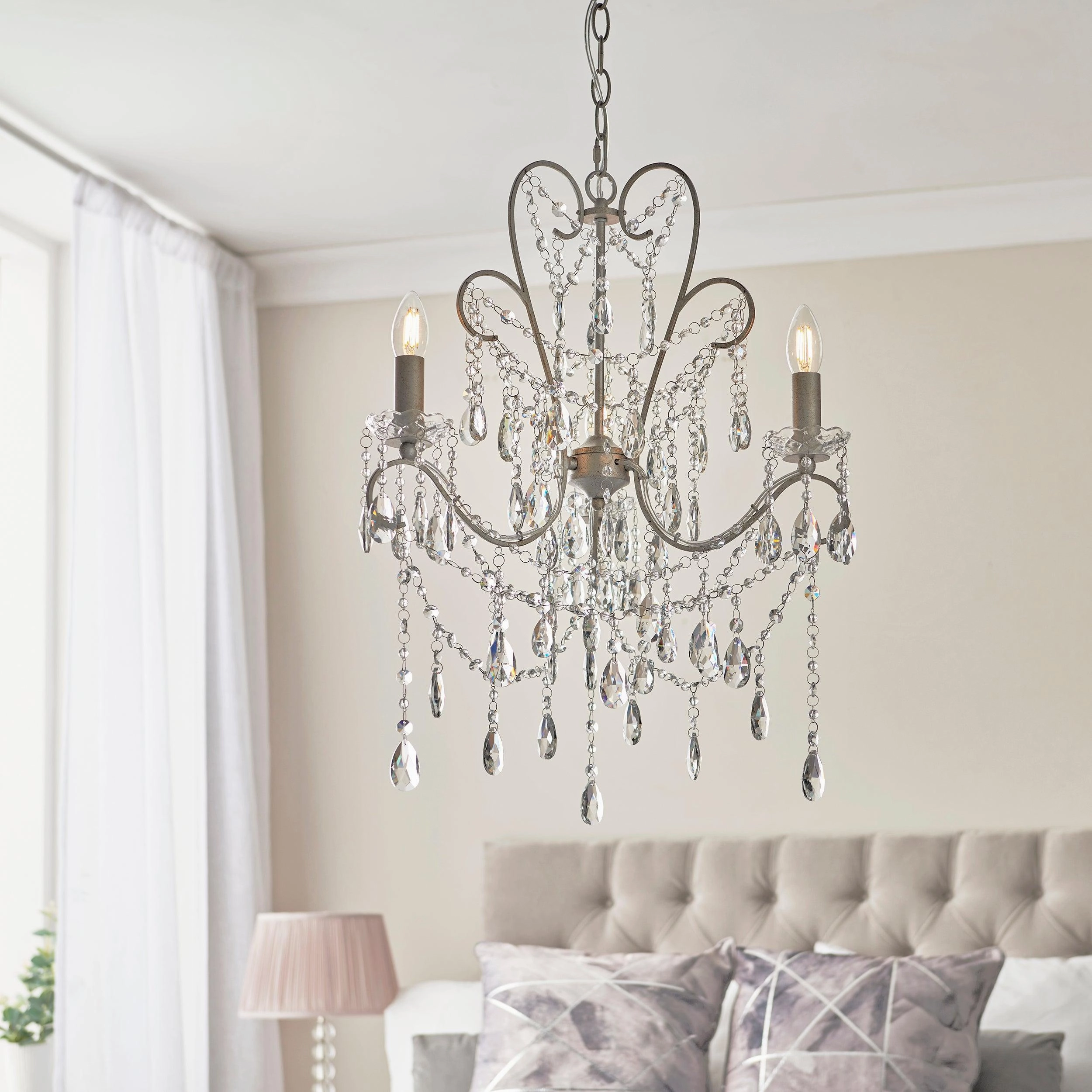 Berkley 3 Light Antique Silver Pendant With Crystal Glass modern ceiling lamp