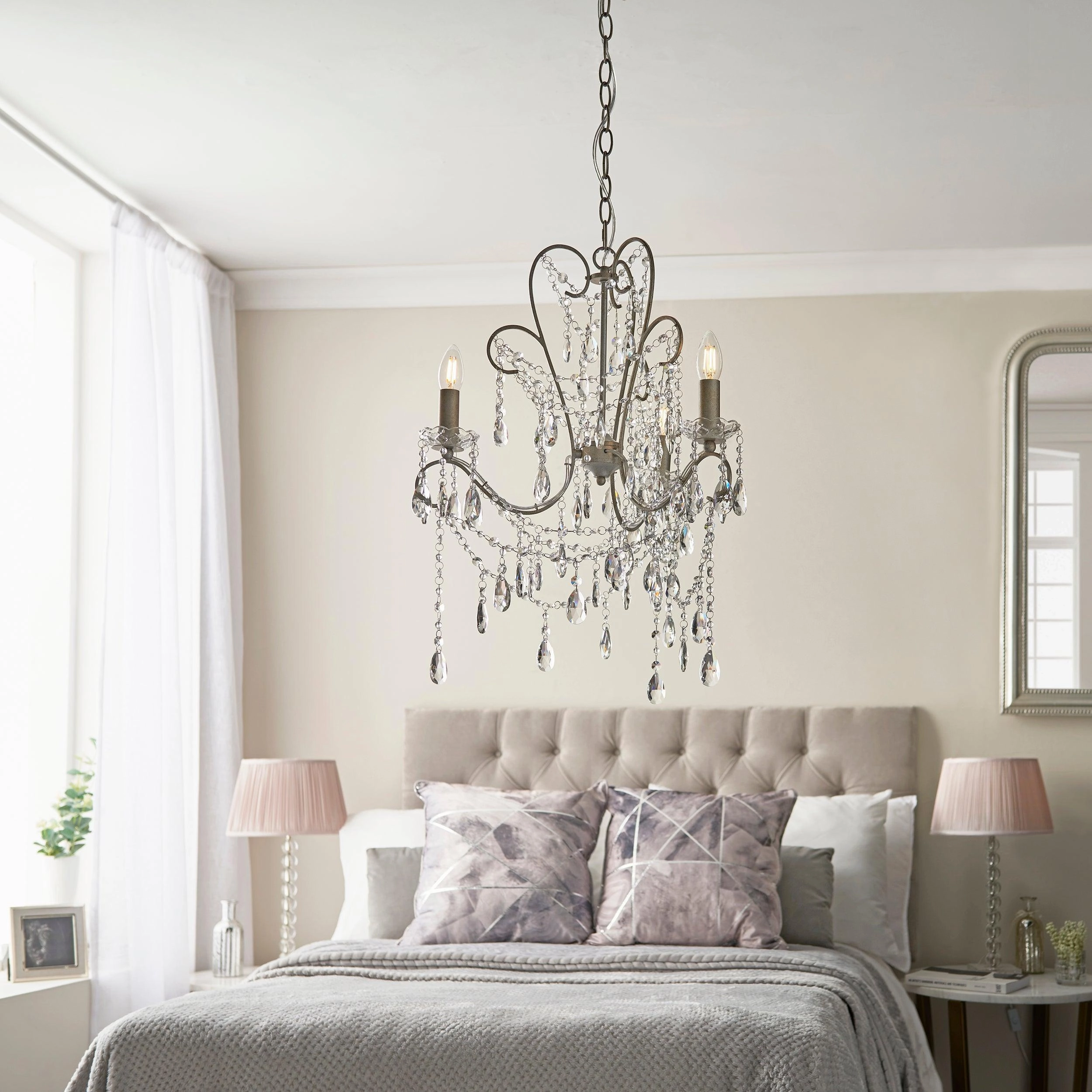 Berkley 3 Light Antique Silver Pendant With Crystal Glass