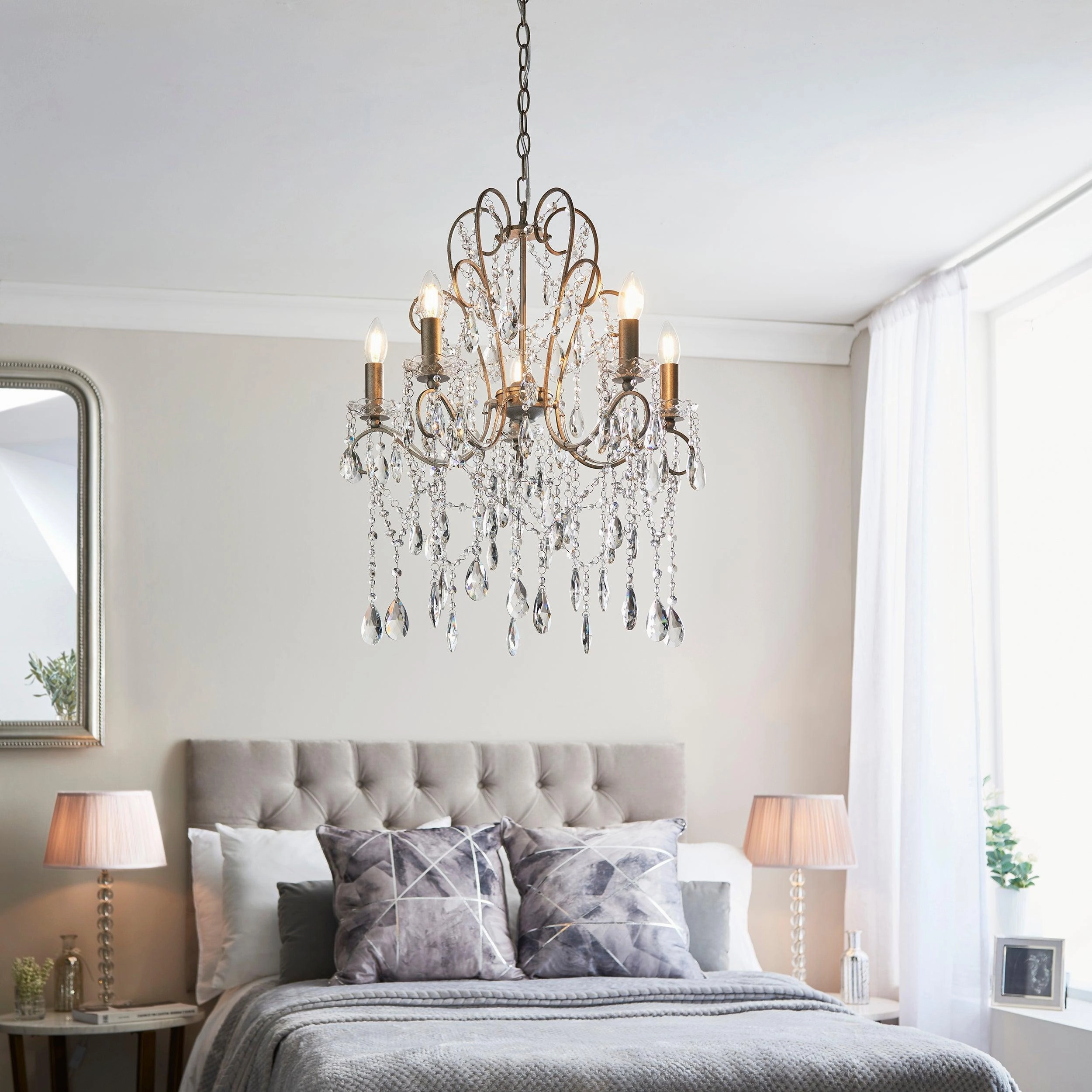 Berkley 5 Light Antique Silver & Crystal Glass Pendant modern ceiling lamp