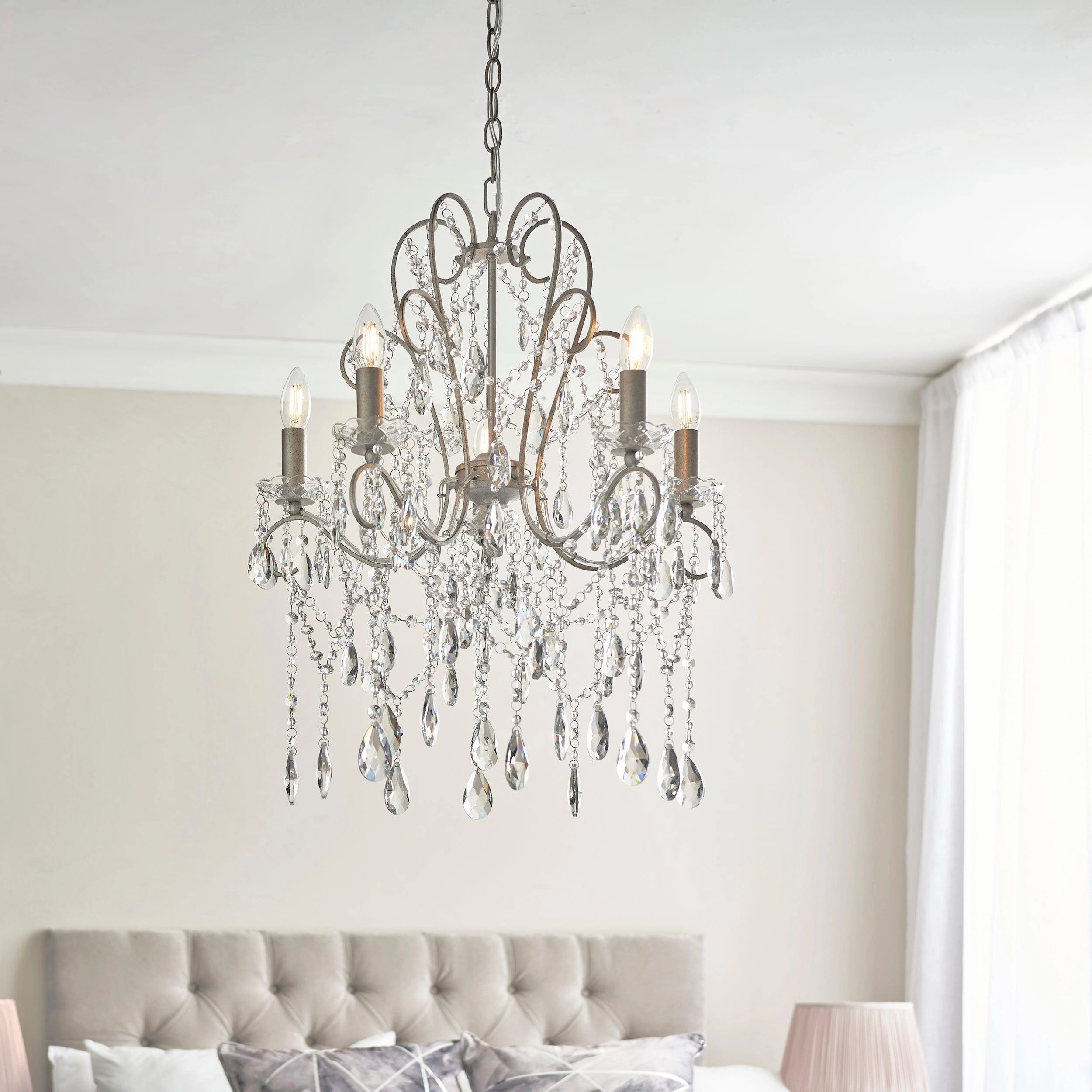 Berkley 5 Light Antique Silver & Crystal Glass Pendant