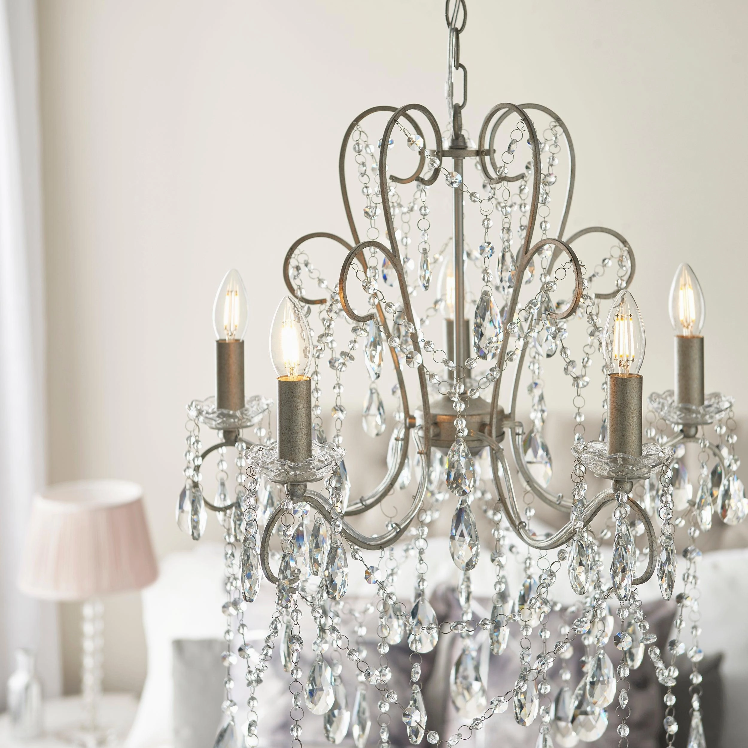 Berkley 5 Light Antique Silver & Crystal Glass Pendant