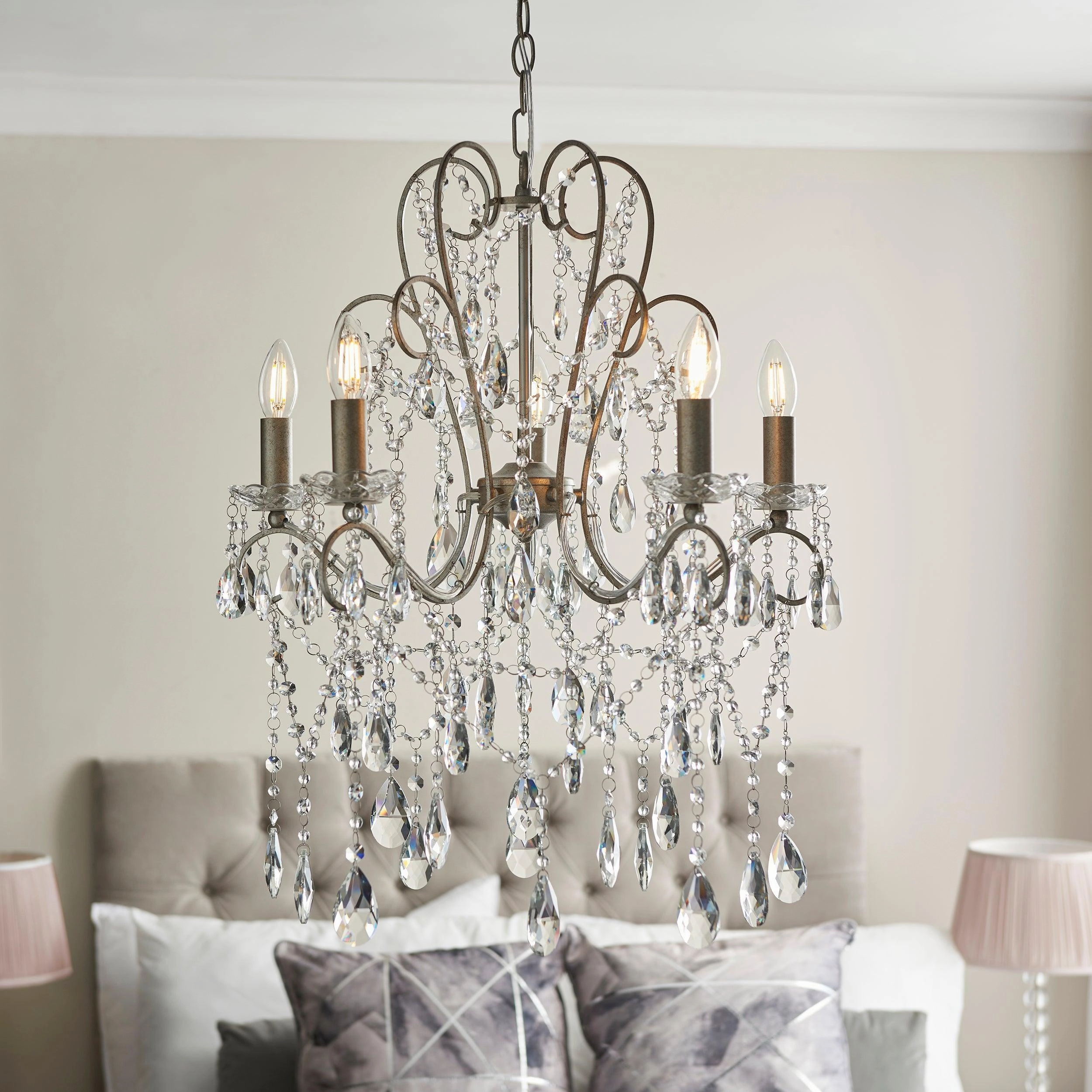 Berkley 5 Light Antique Silver & Crystal Glass Pendant