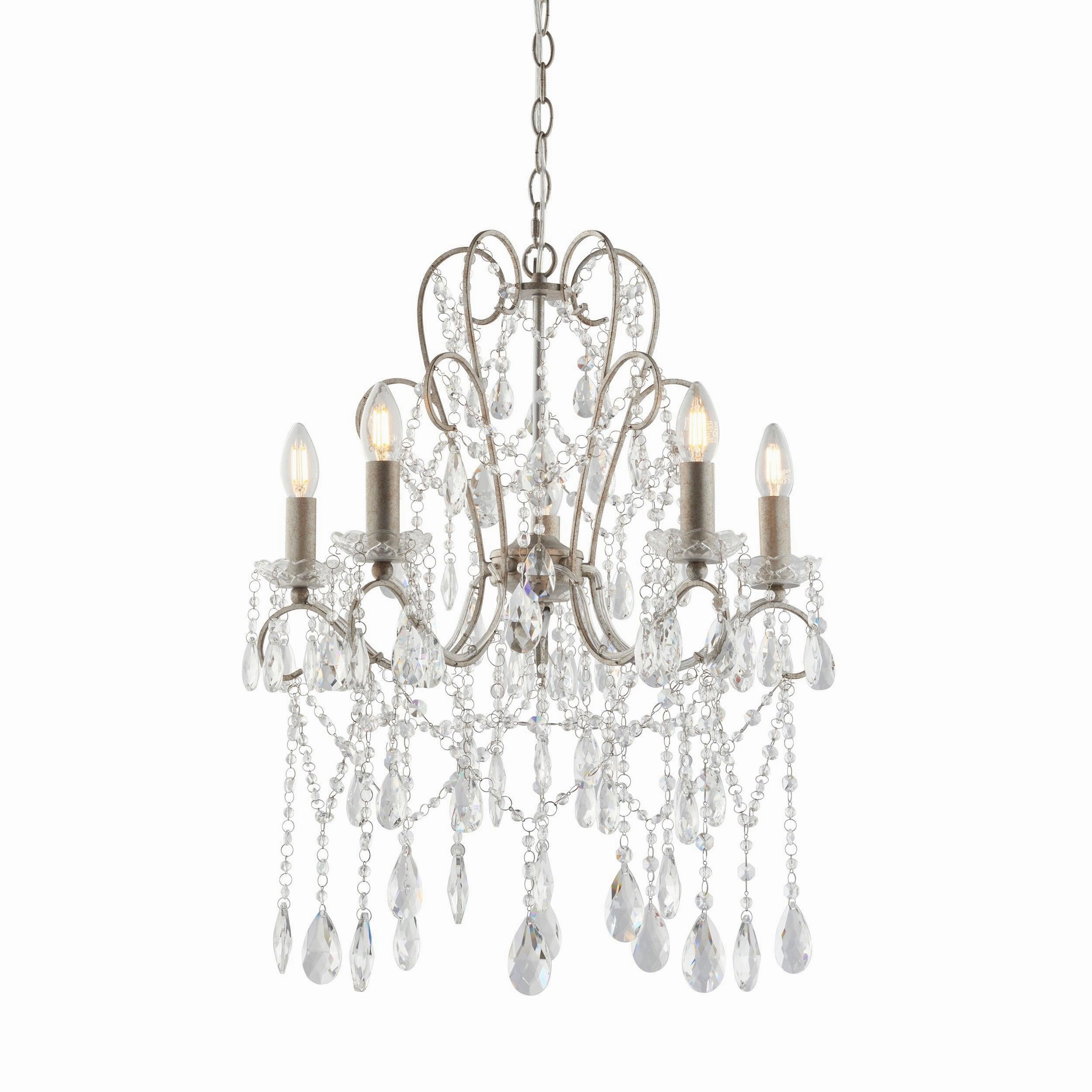 Berkley 5 Light Antique Silver & Crystal Glass Pendant