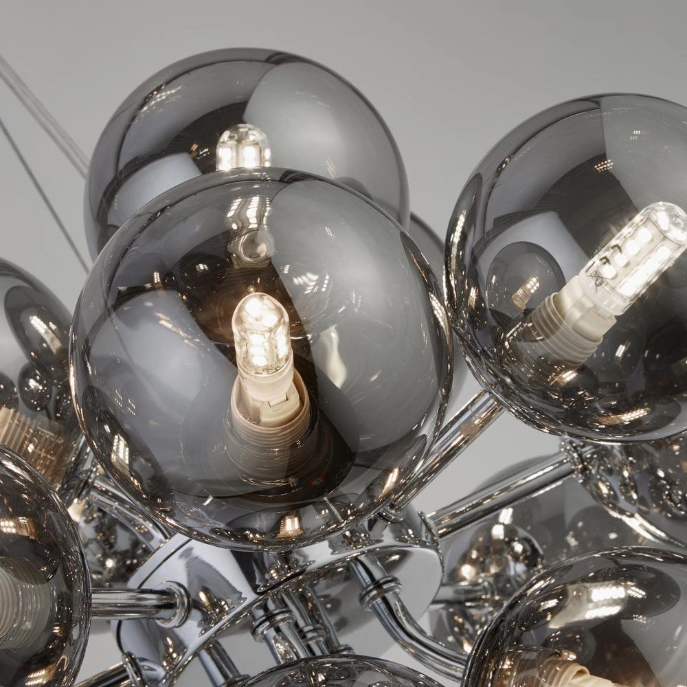 Berry 17 Light Chrome Ceiling Pendant With Smoked Glass